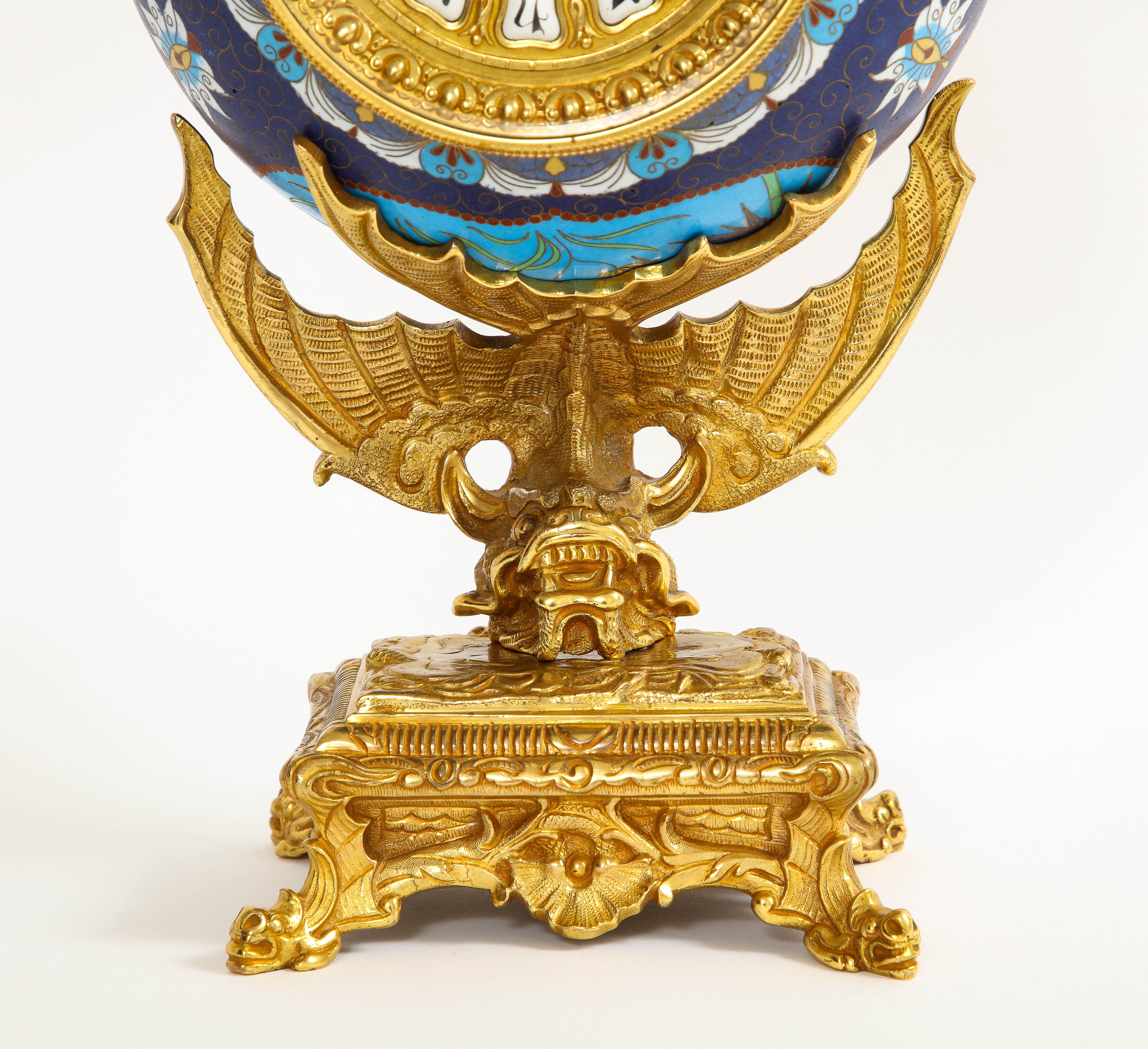 French Japanism Champleve Enamel Ormolu Mounted Clock, Christofle & Cie, 1800s For Sale 8