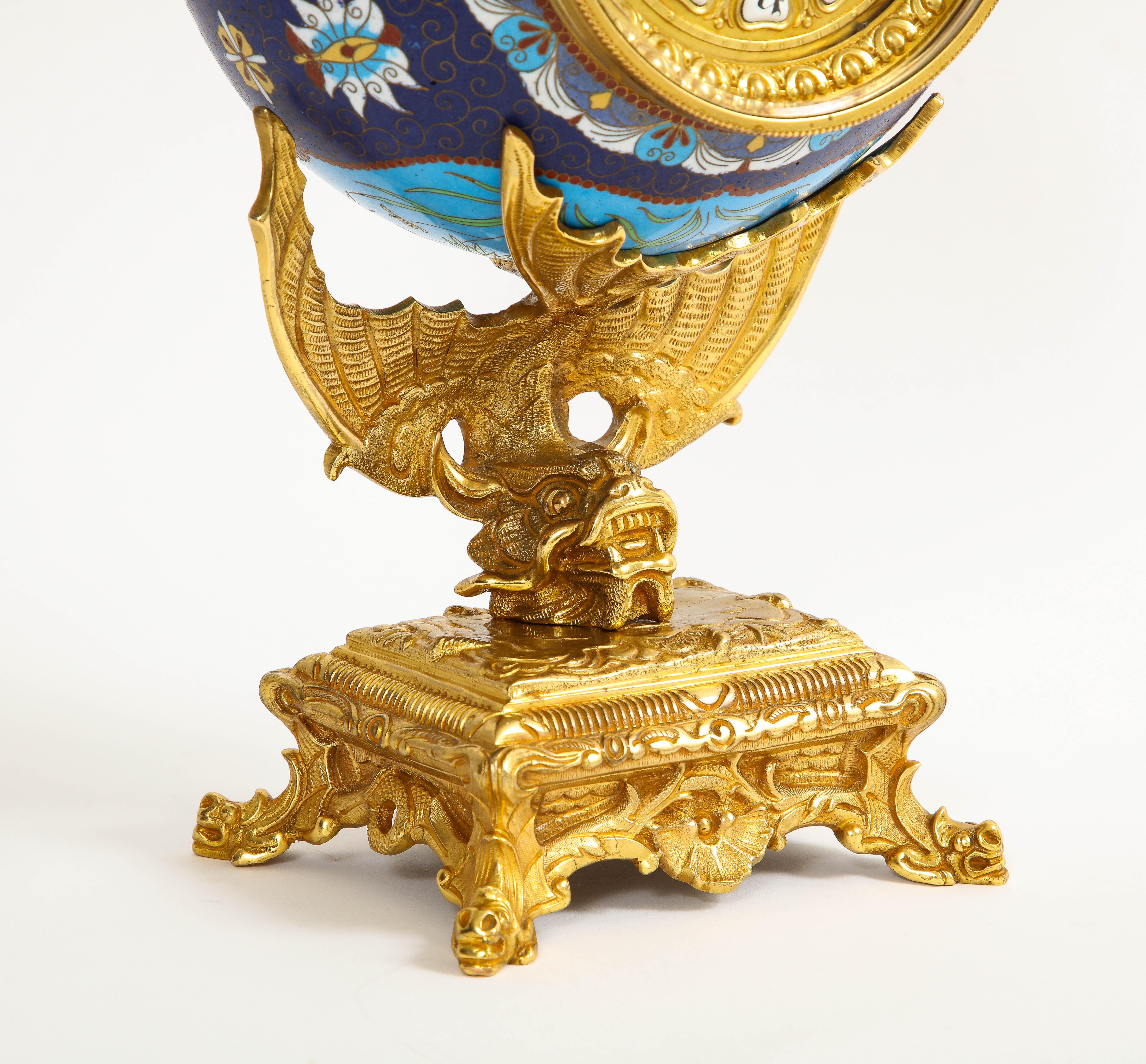 French Japanism Champleve Enamel Ormolu Mounted Clock, Christofle & Cie, 1800s For Sale 9