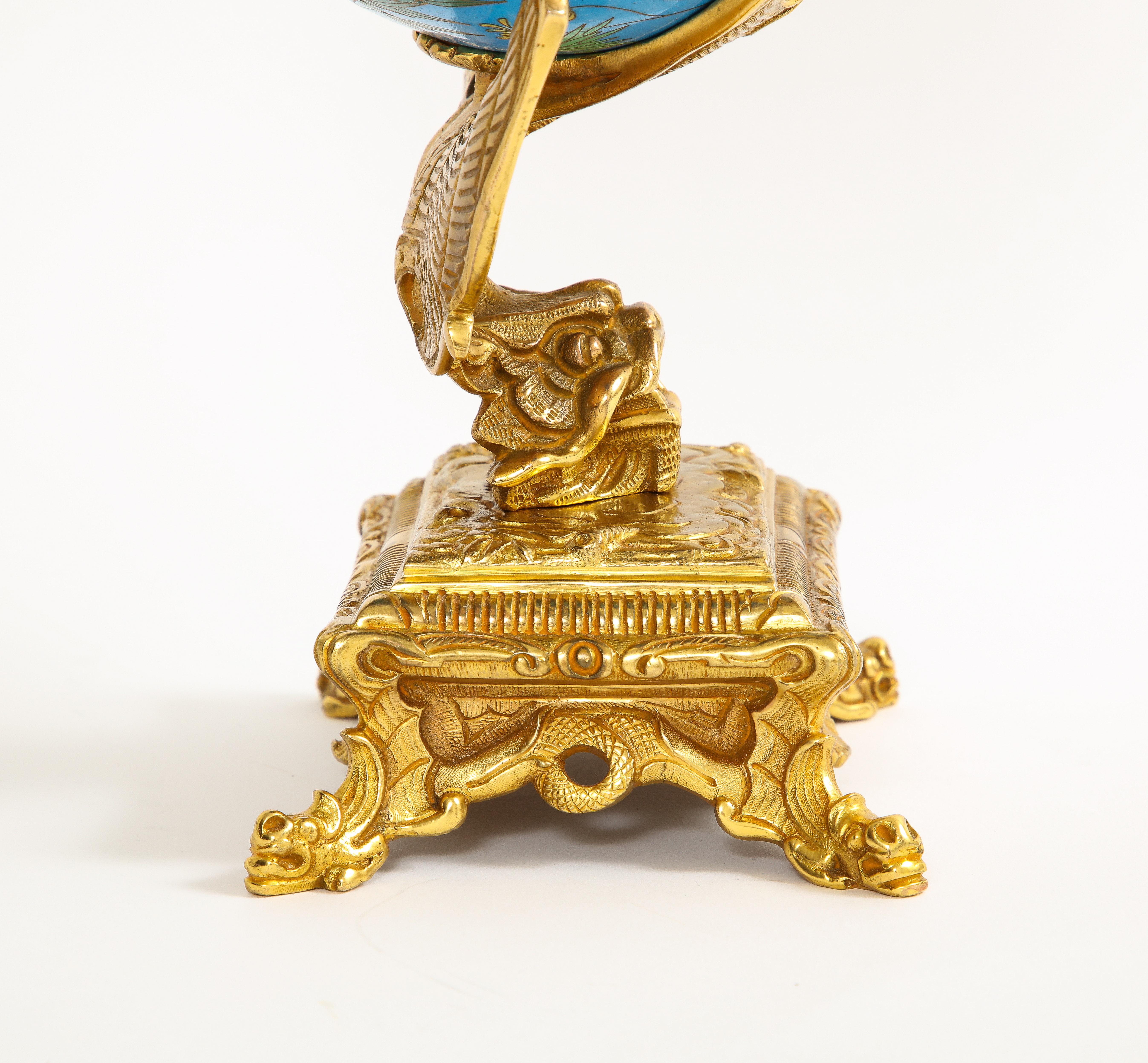 French Japanism Champleve Enamel Ormolu Mounted Clock, Christofle & Cie, 1800s For Sale 10