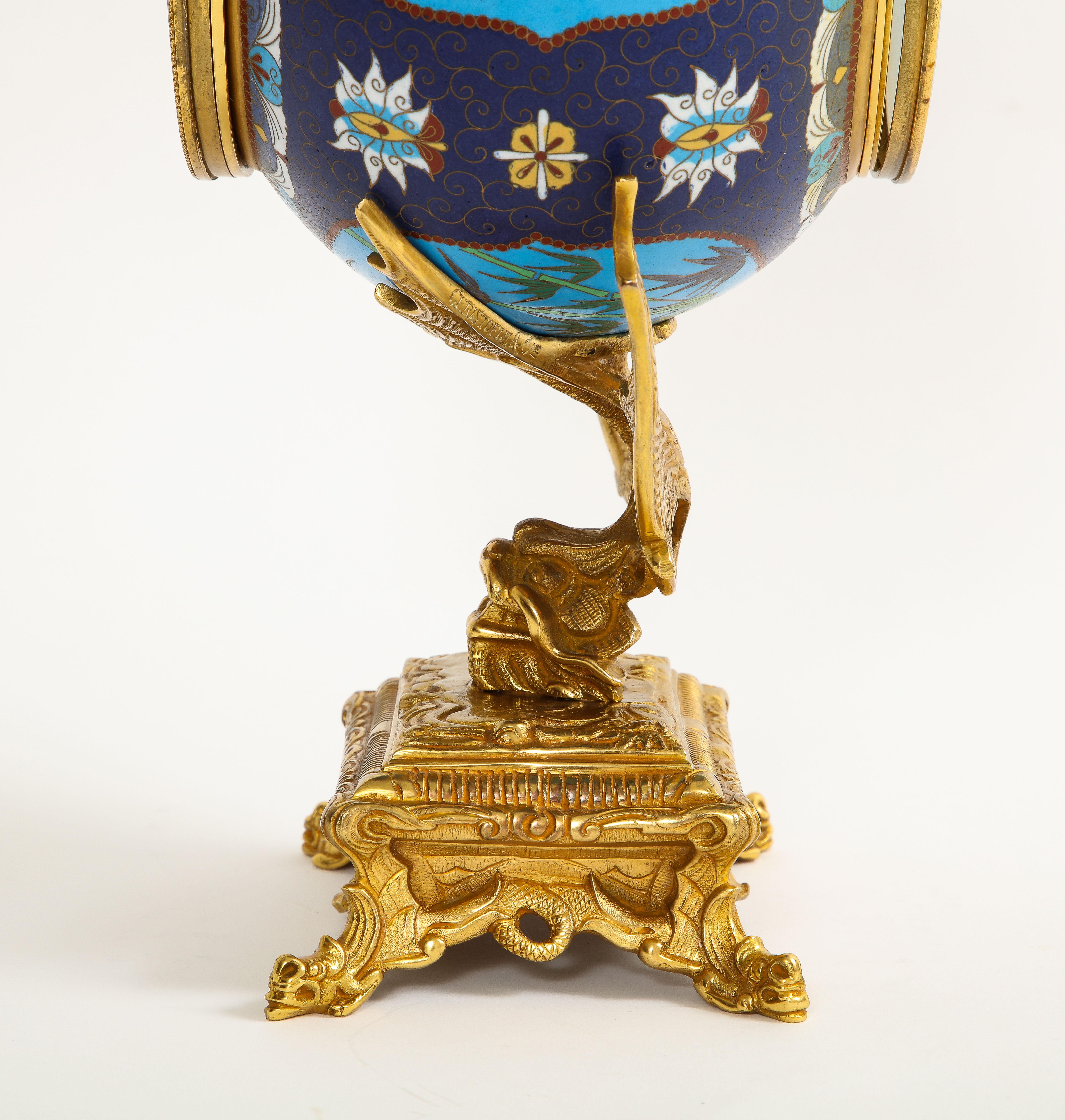 French Japanism Champleve Enamel Ormolu Mounted Clock, Christofle & Cie, 1800s For Sale 11