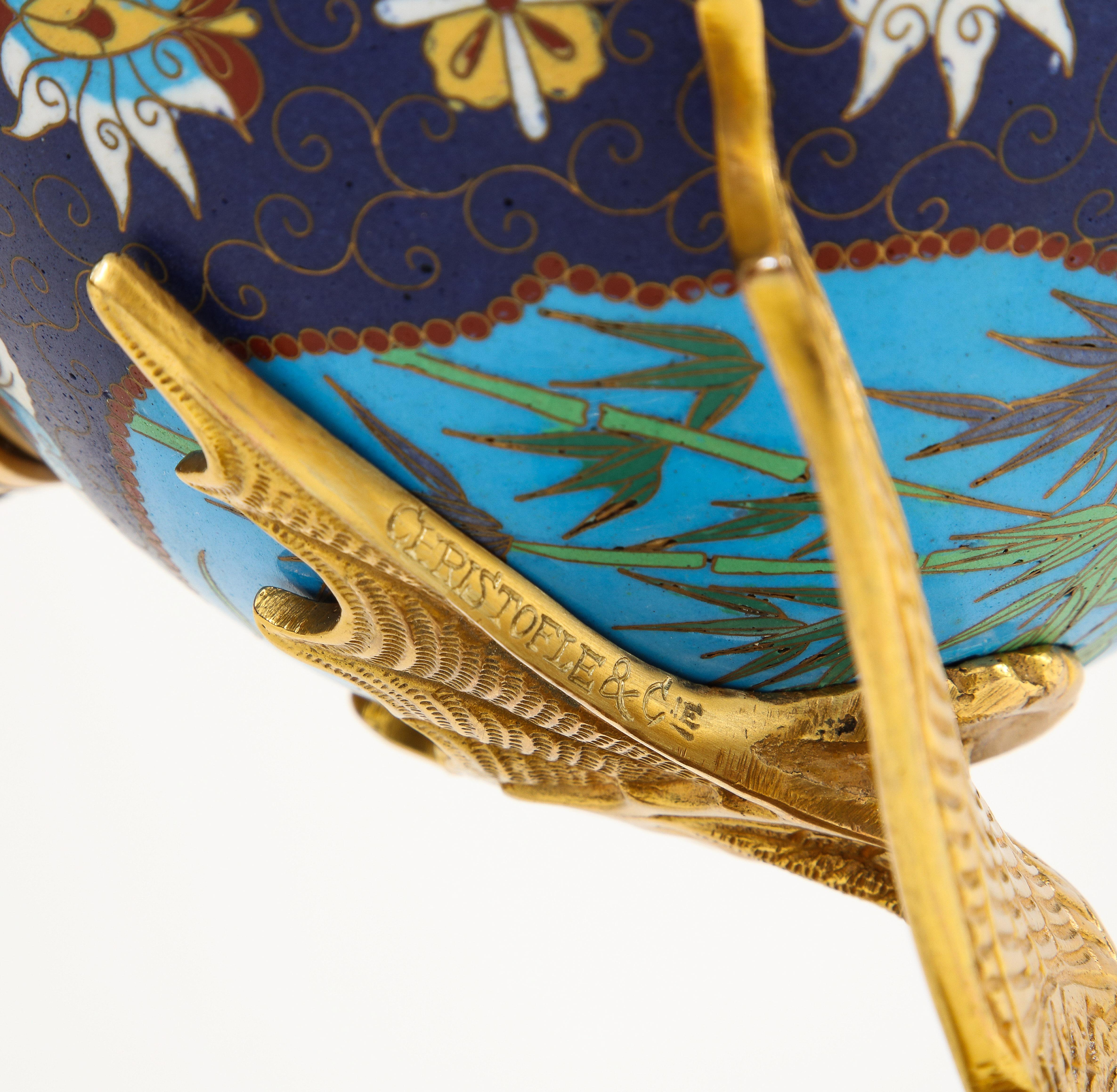 French Japanism Champleve Enamel Ormolu Mounted Clock, Christofle & Cie, 1800s For Sale 12
