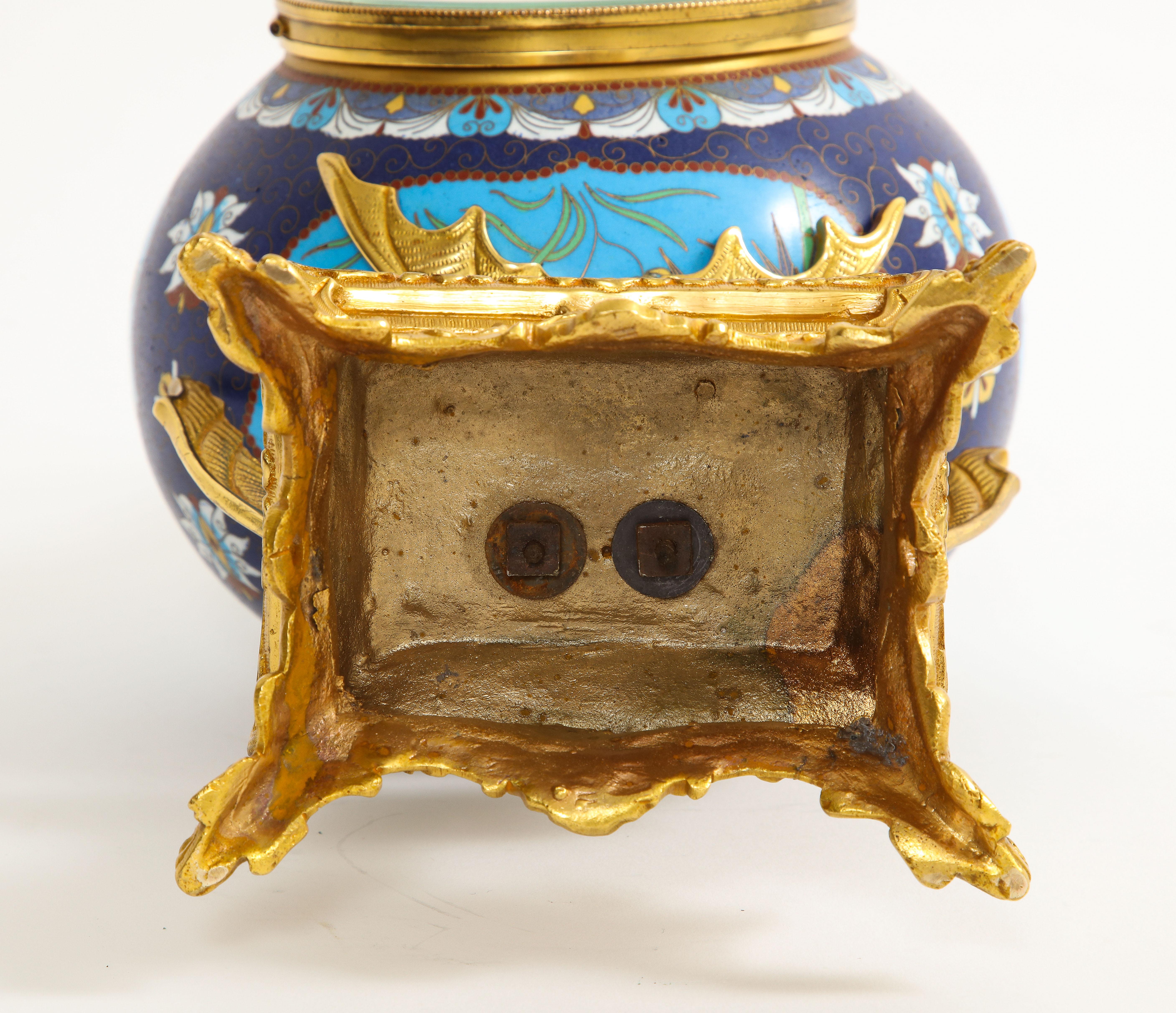 French Japanism Champleve Enamel Ormolu Mounted Clock, Christofle & Cie, 1800s For Sale 13