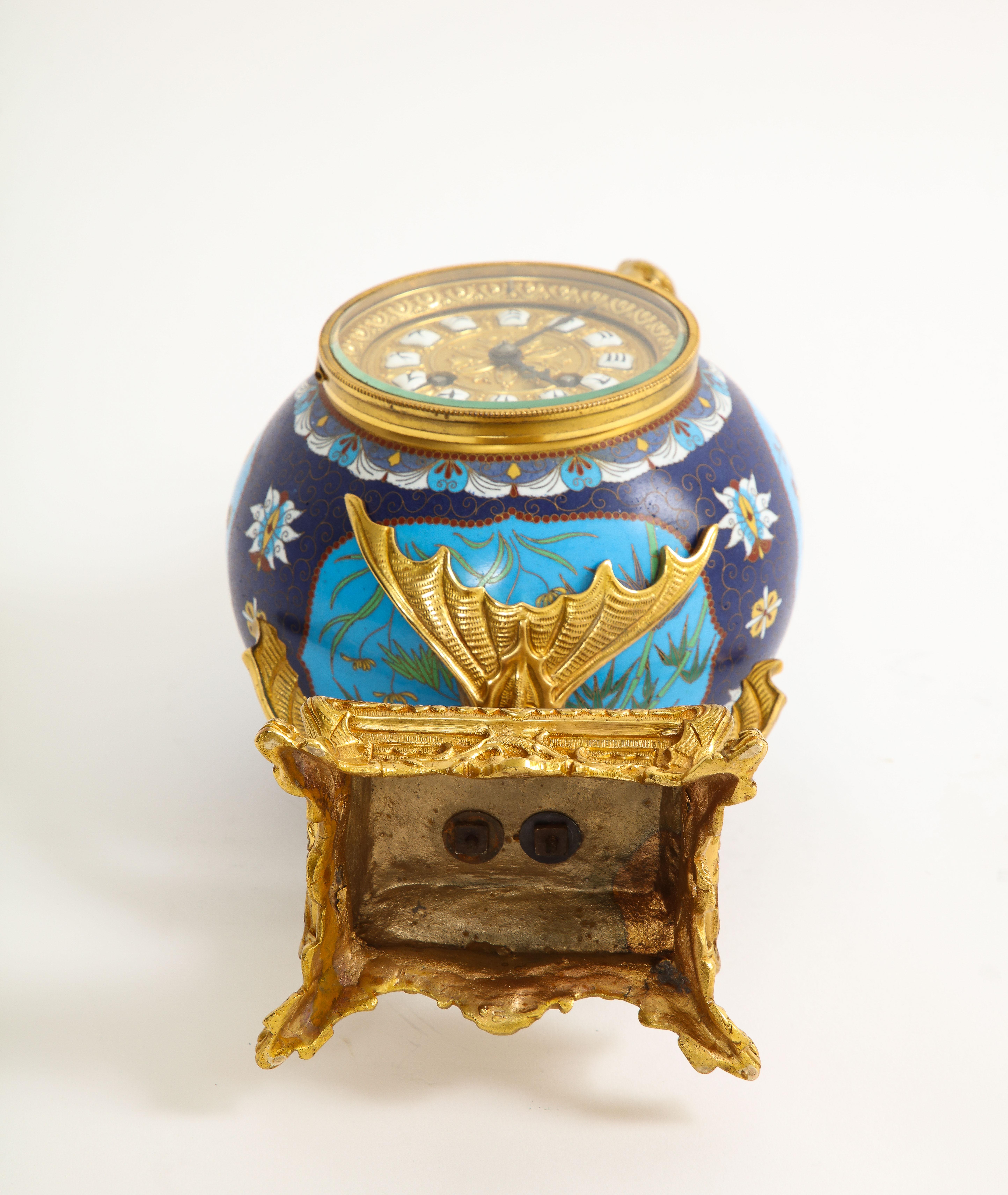 French Japanism Champleve Enamel Ormolu Mounted Clock, Christofle & Cie, 1800s For Sale 14