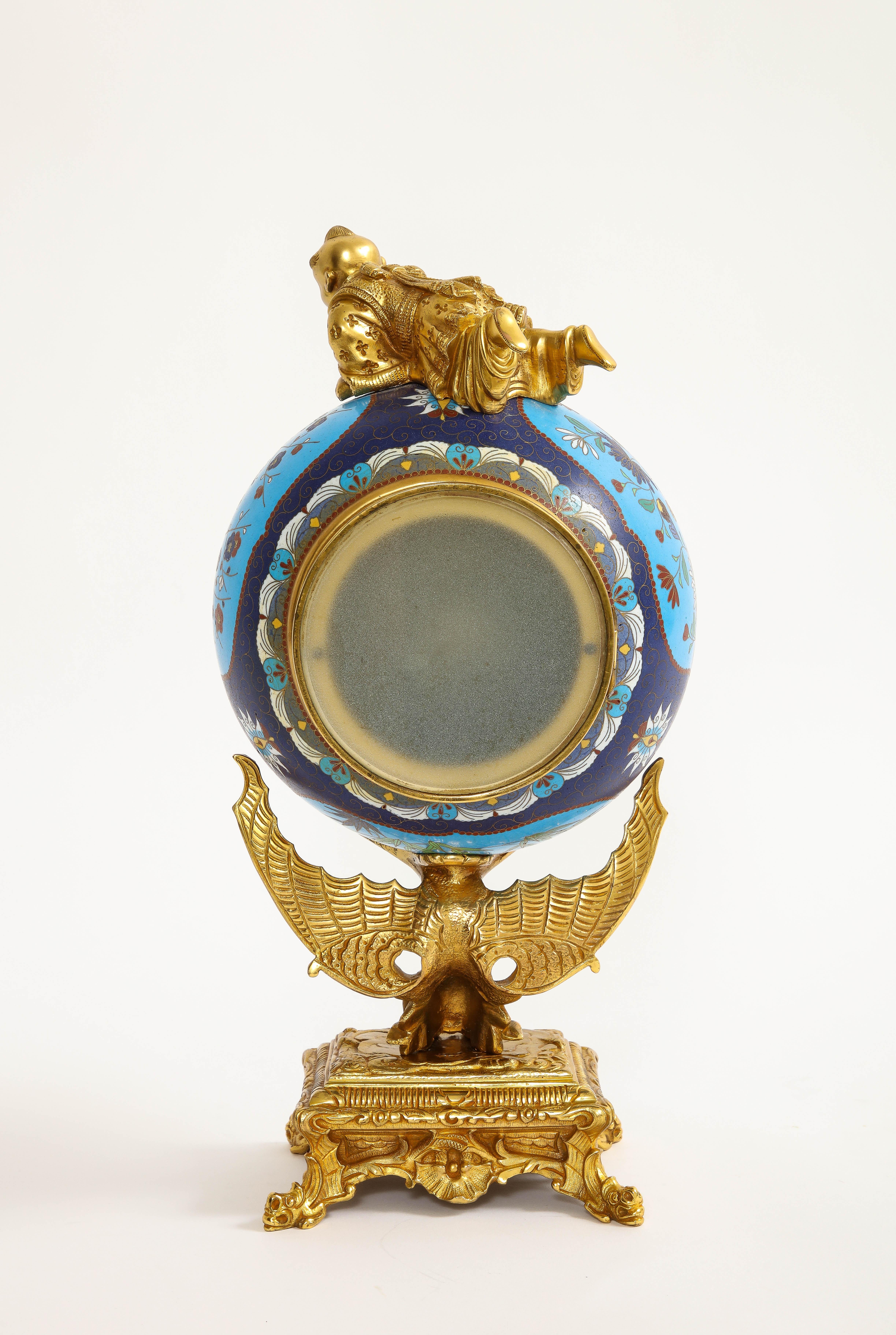 Enameled French Japanism Champleve Enamel Ormolu Mounted Clock, Christofle & Cie, 1800s For Sale