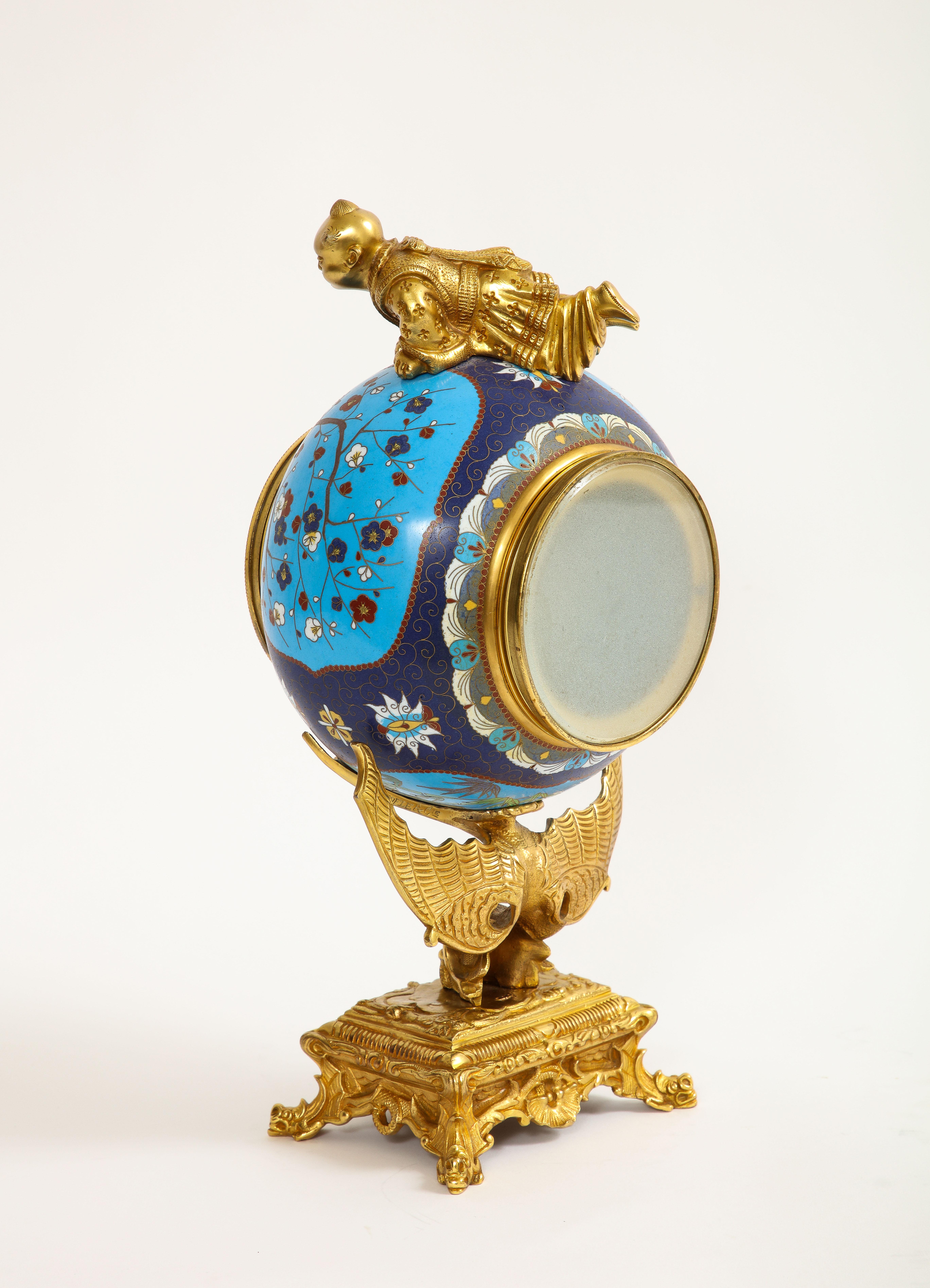 French Japanism Champleve Enamel Ormolu Mounted Clock, Christofle & Cie, 1800s In Good Condition For Sale In New York, NY