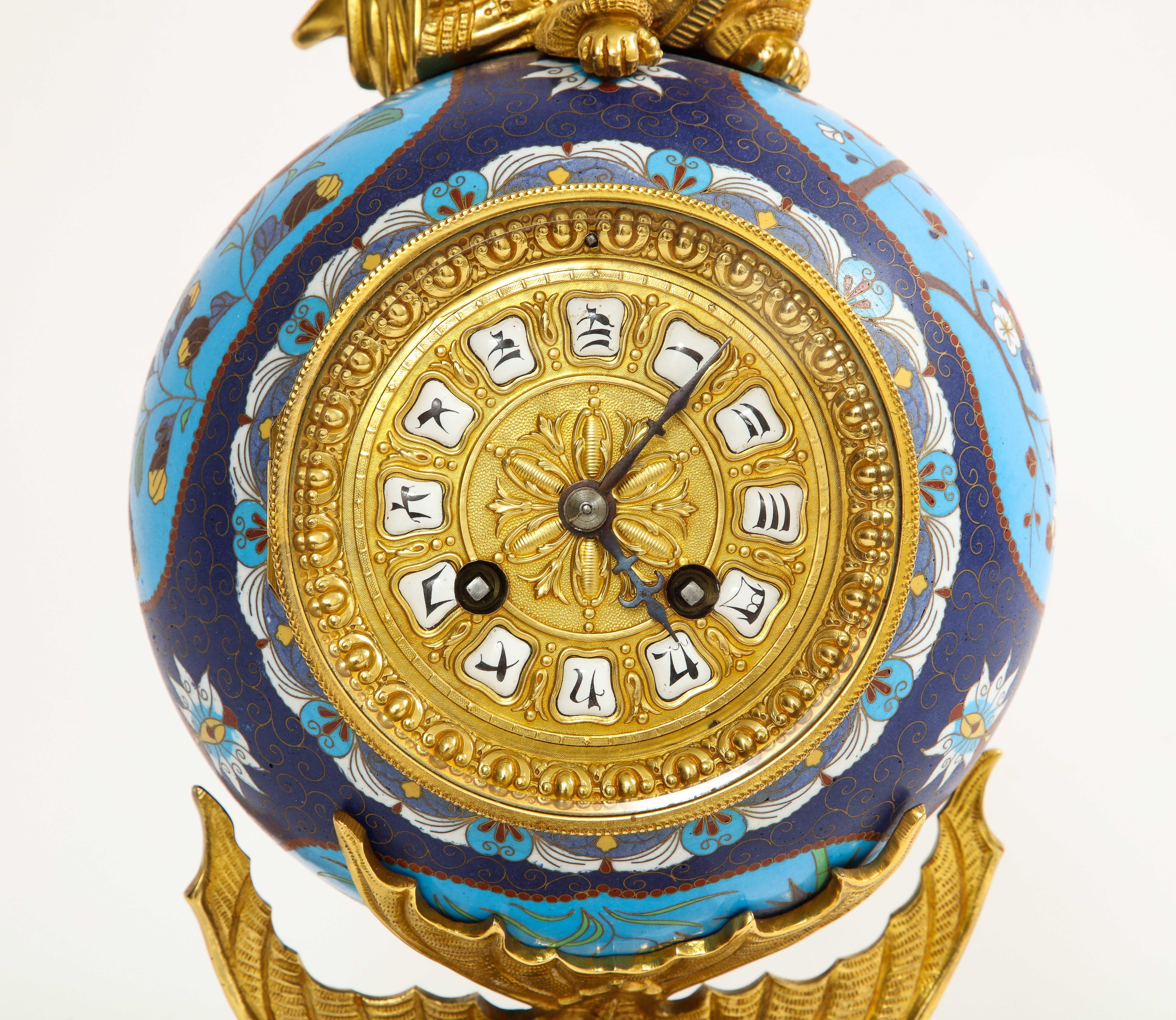 French Japanism Champleve Enamel Ormolu Mounted Clock, Christofle & Cie, 1800s For Sale 2
