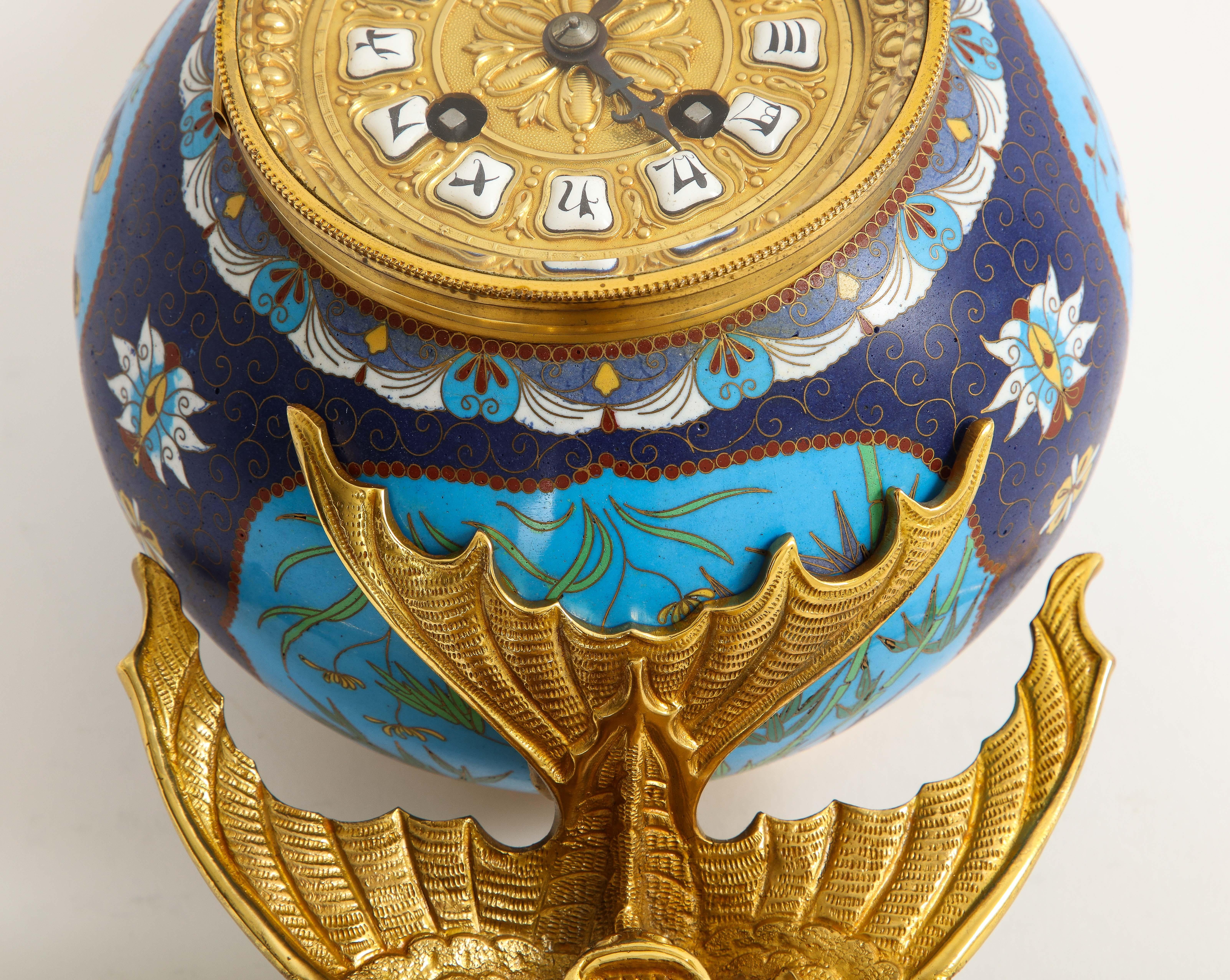 French Japanism Champleve Enamel Ormolu Mounted Clock, Christofle & Cie, 1800s For Sale 3