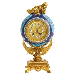 Französische Champleve-Emaille-Goldbronze-Uhr im französischen Japanismus-Stil, Christofle & Cie, 1800er Jahre