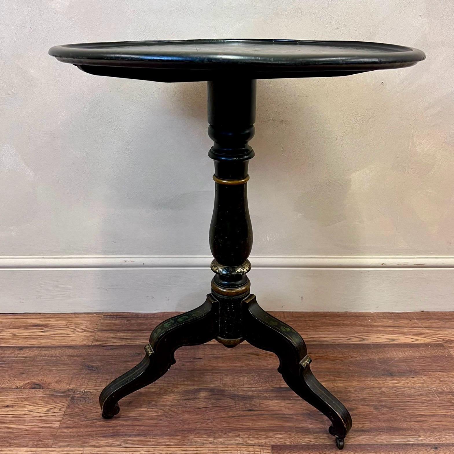 French, japanned Tilt Top Tripod Table C1910 For Sale 10