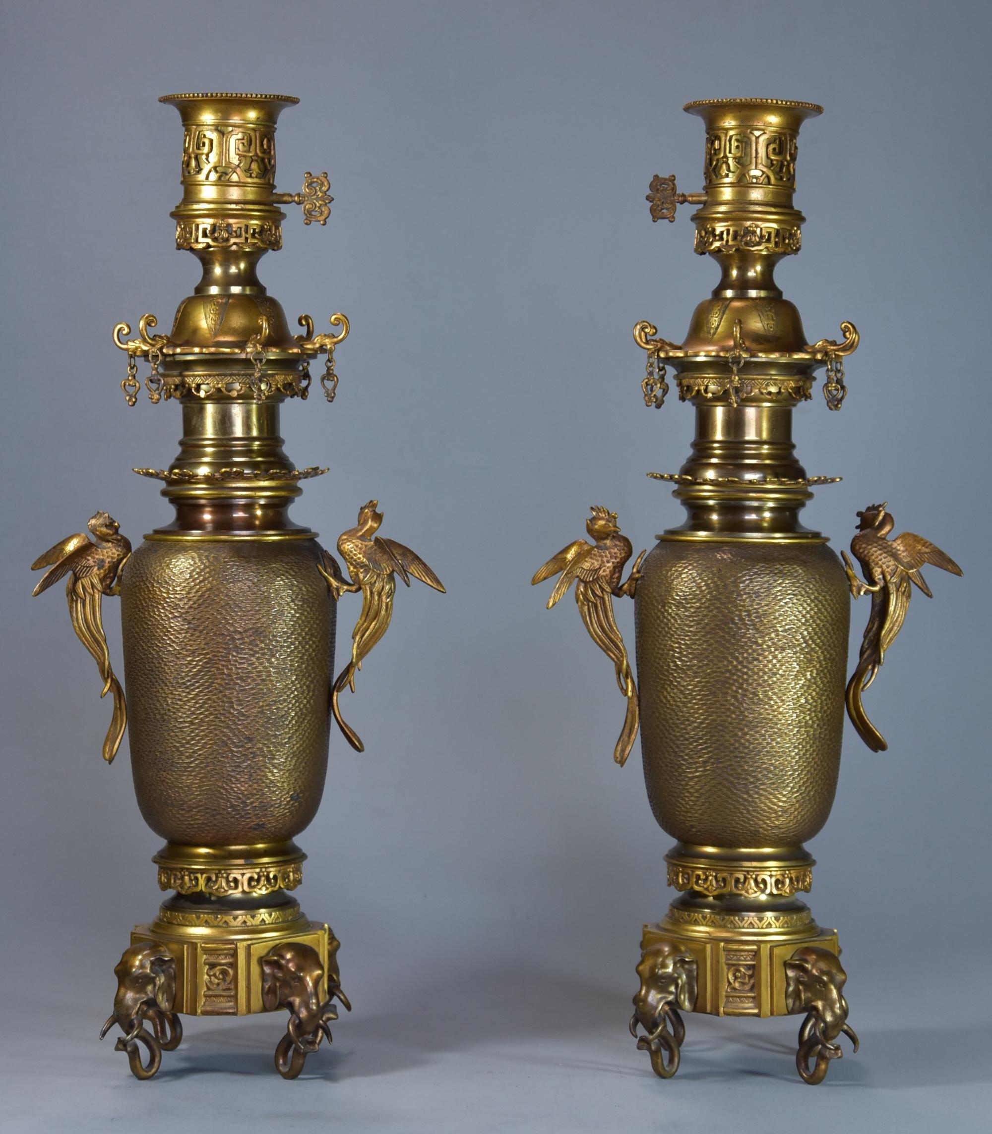 French Japonism Style Gilt and Patinated Bronze Incense Burner Set For Sale 7