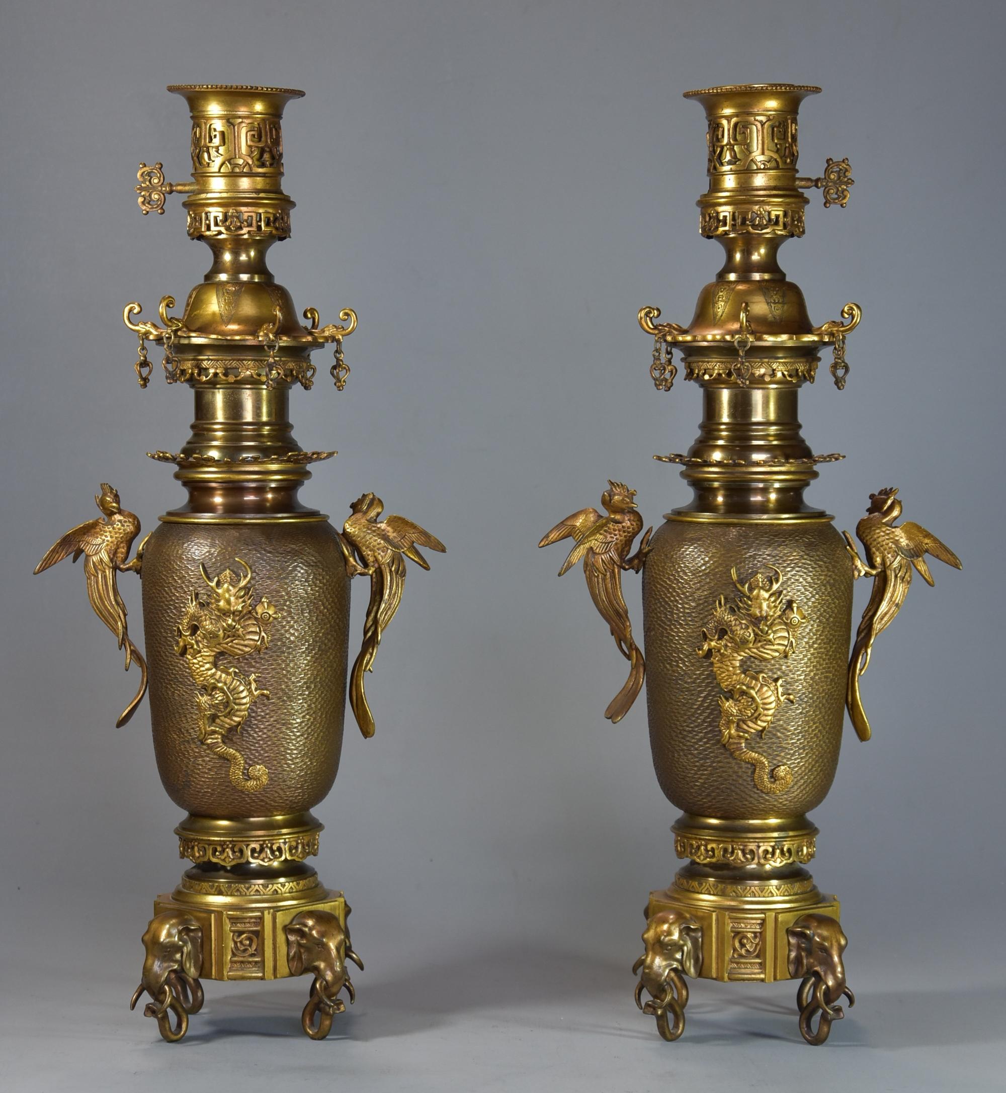 French Japonism Style Gilt and Patinated Bronze Incense Burner Set For Sale 3