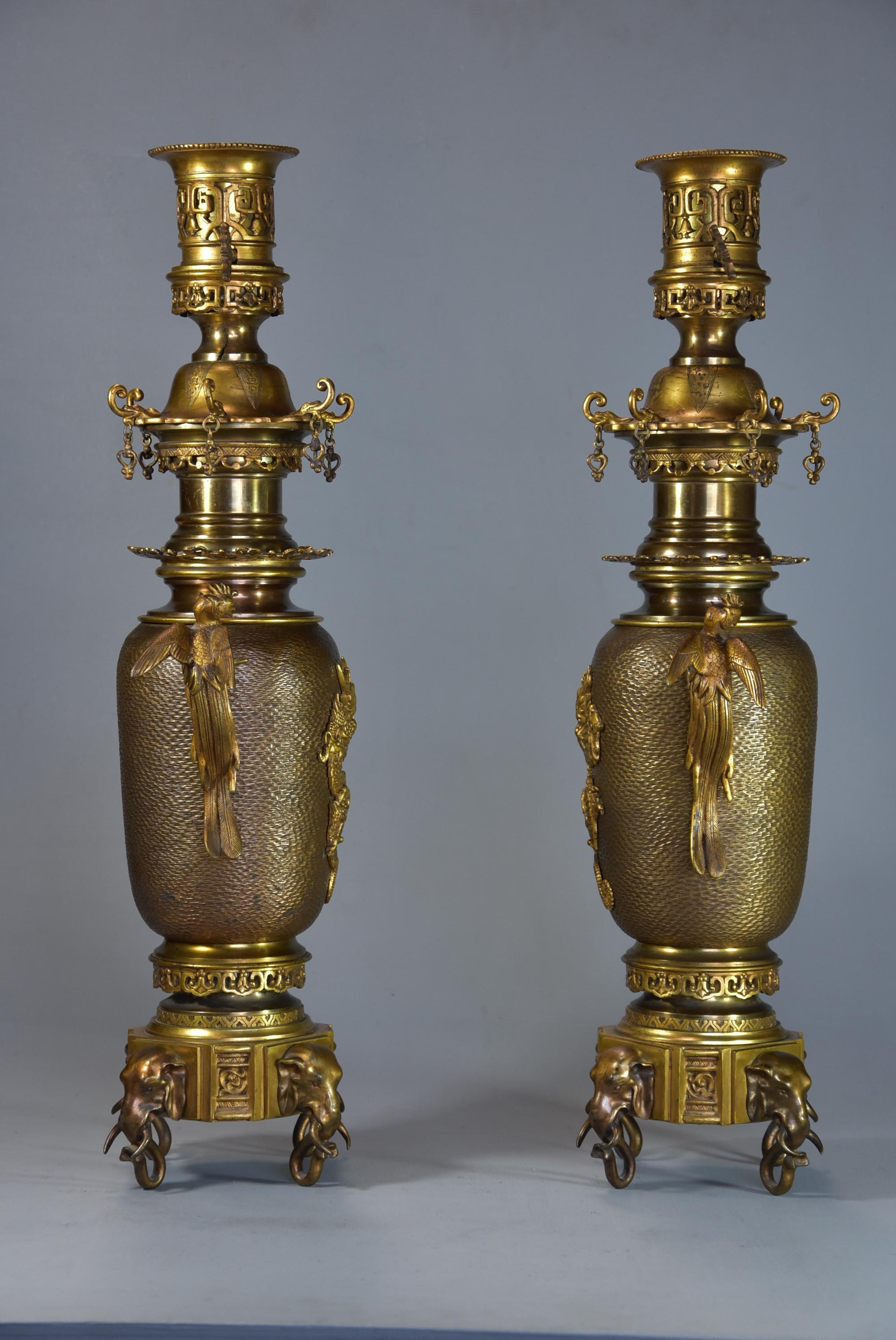 French Japonism Style Gilt and Patinated Bronze Incense Burner Set For Sale 4
