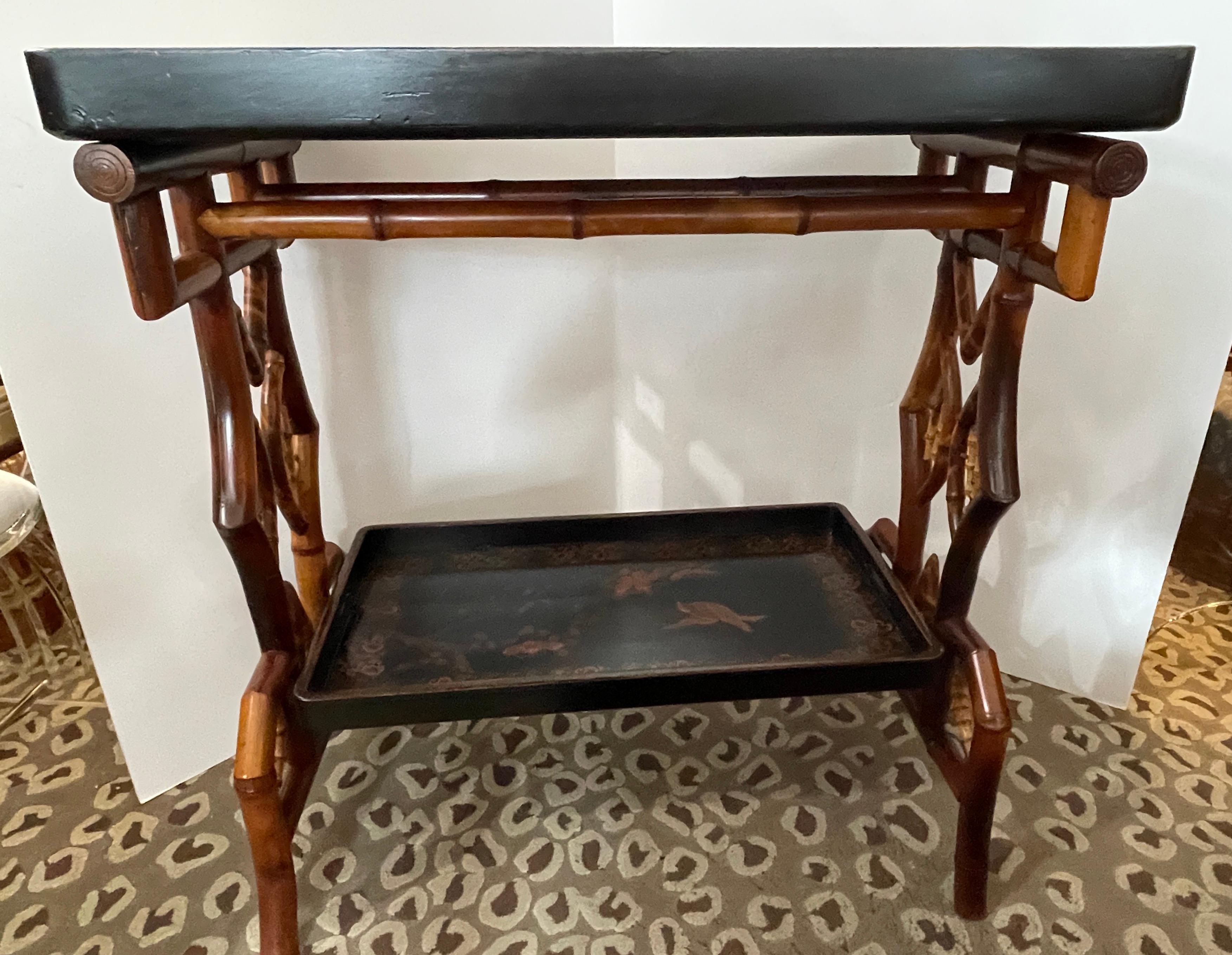 Japonisme français  Table à double plateau en bambou, C.1870-1890 Bon état - En vente à West Palm Beach, FL
