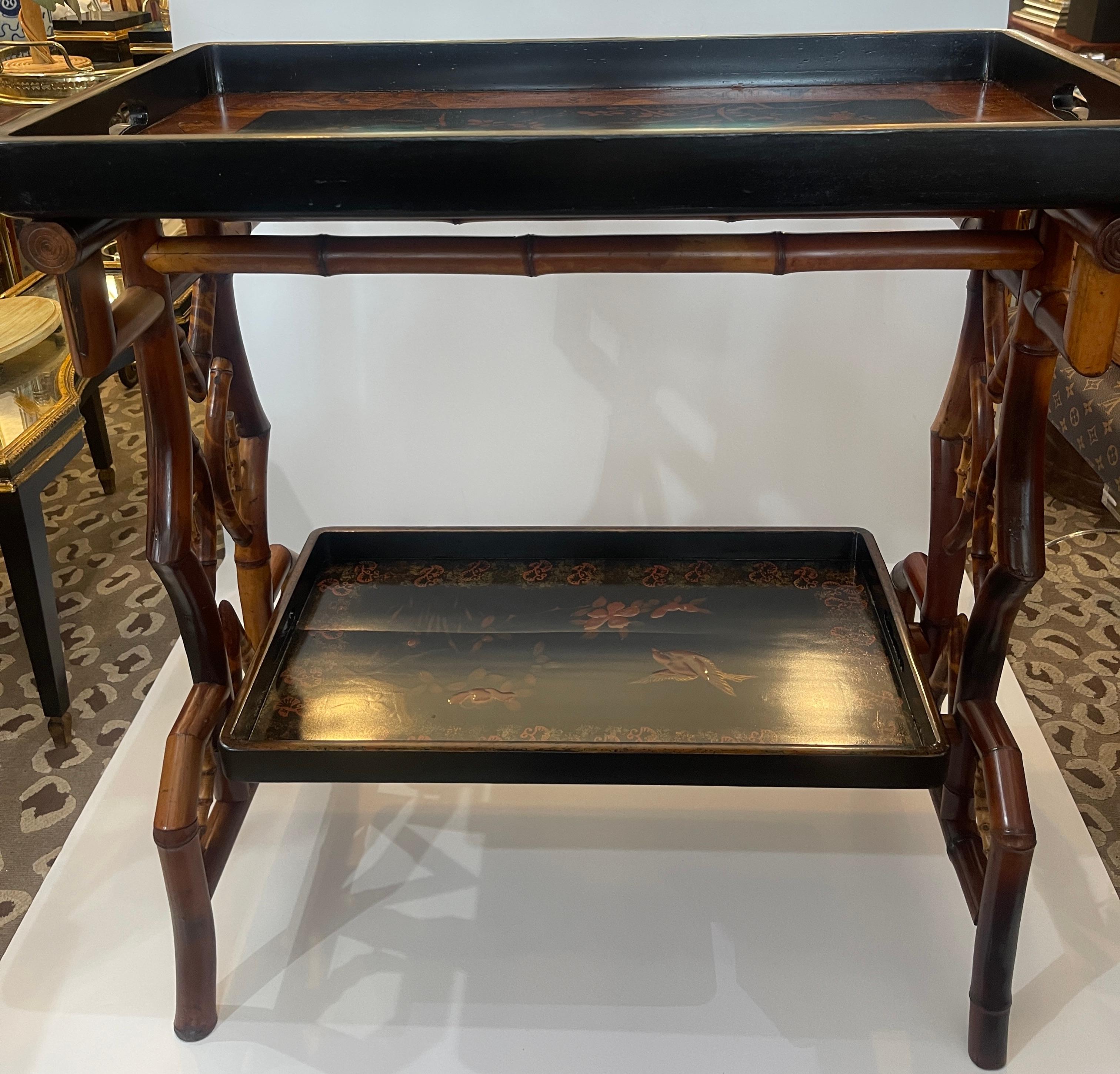 Bambou Japonisme français  Table à double plateau en bambou, C.1870-1890 en vente