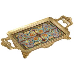 Französisch "Japonisme" Bronze und handbemaltes Porzellan Tablett Platte