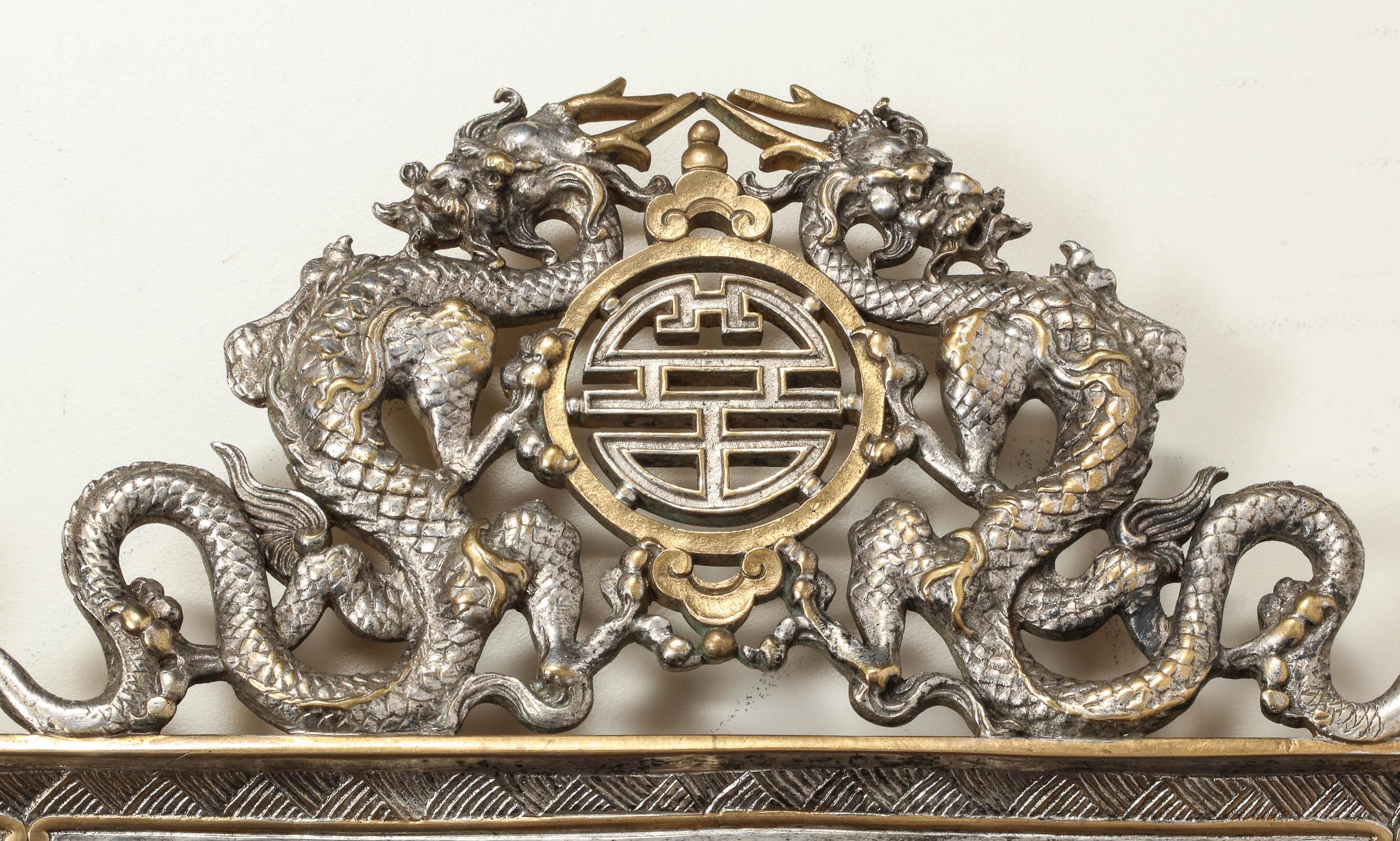 19th Century French Japonisme Gilt and Silvered Bronze Wall Mirror by Edouard Lievre