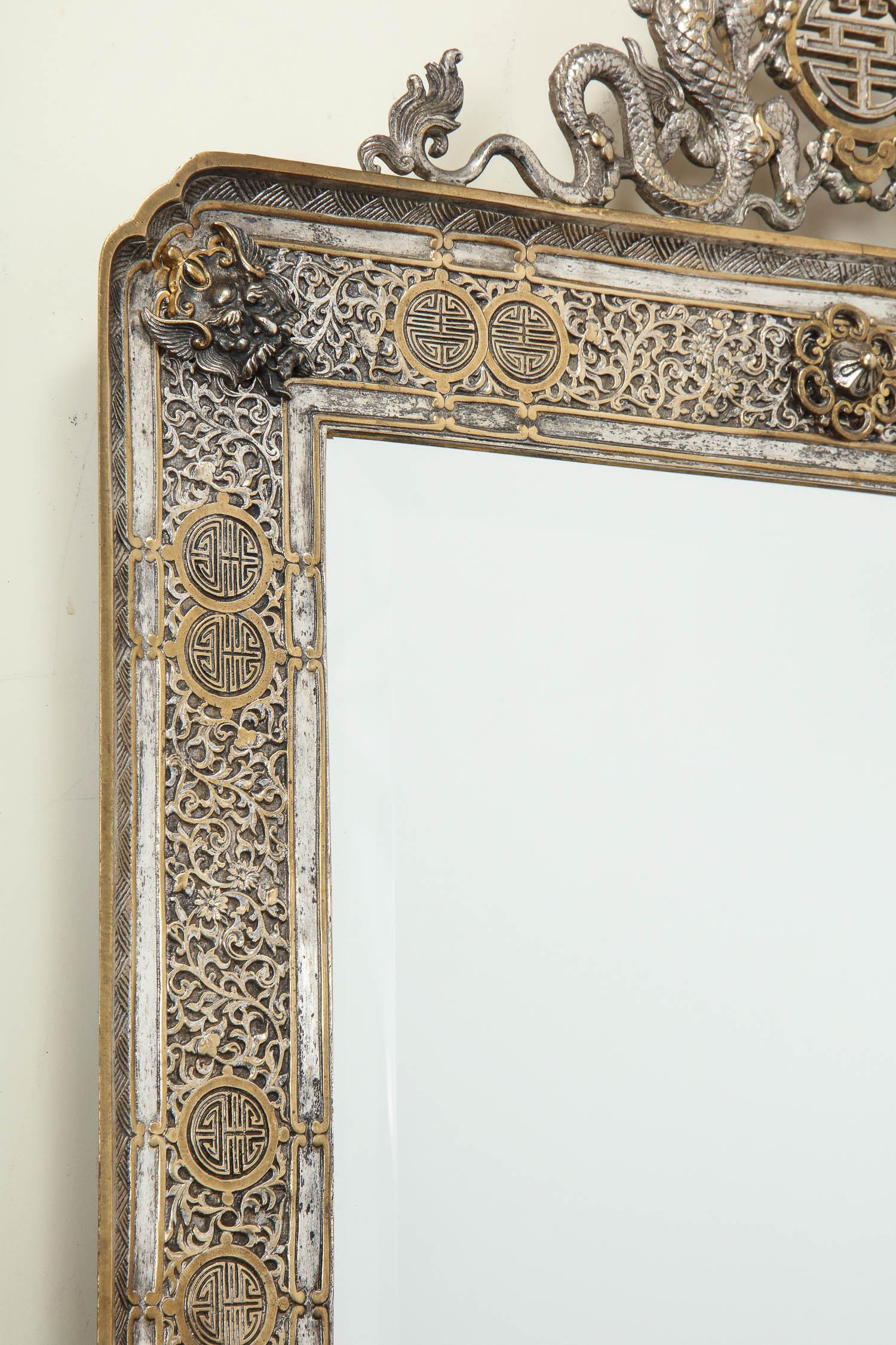 French Japonisme Gilt and Silvered Bronze Wall Mirror by Edouard Lievre 5