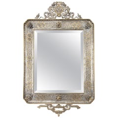 French Japonisme Gilt and Silvered Bronze Wall Mirror by Edouard Lievre