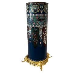 French Japonisme Gilt-Bronze Mounted Champleve Enamel Vase