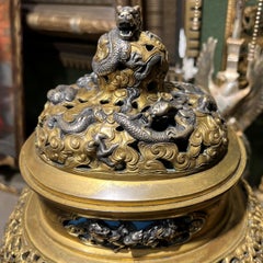 French Japonisme Mantel Clock and Candelabra Attributed to Edouard Lievre