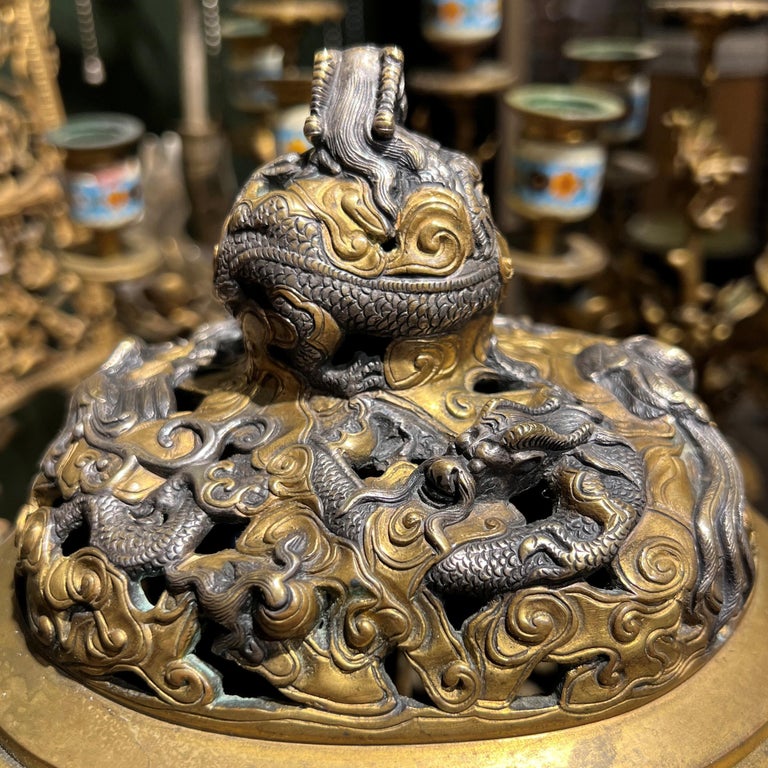 French Japonisme Mantel Clock and Candelabra Attributed to Edouard