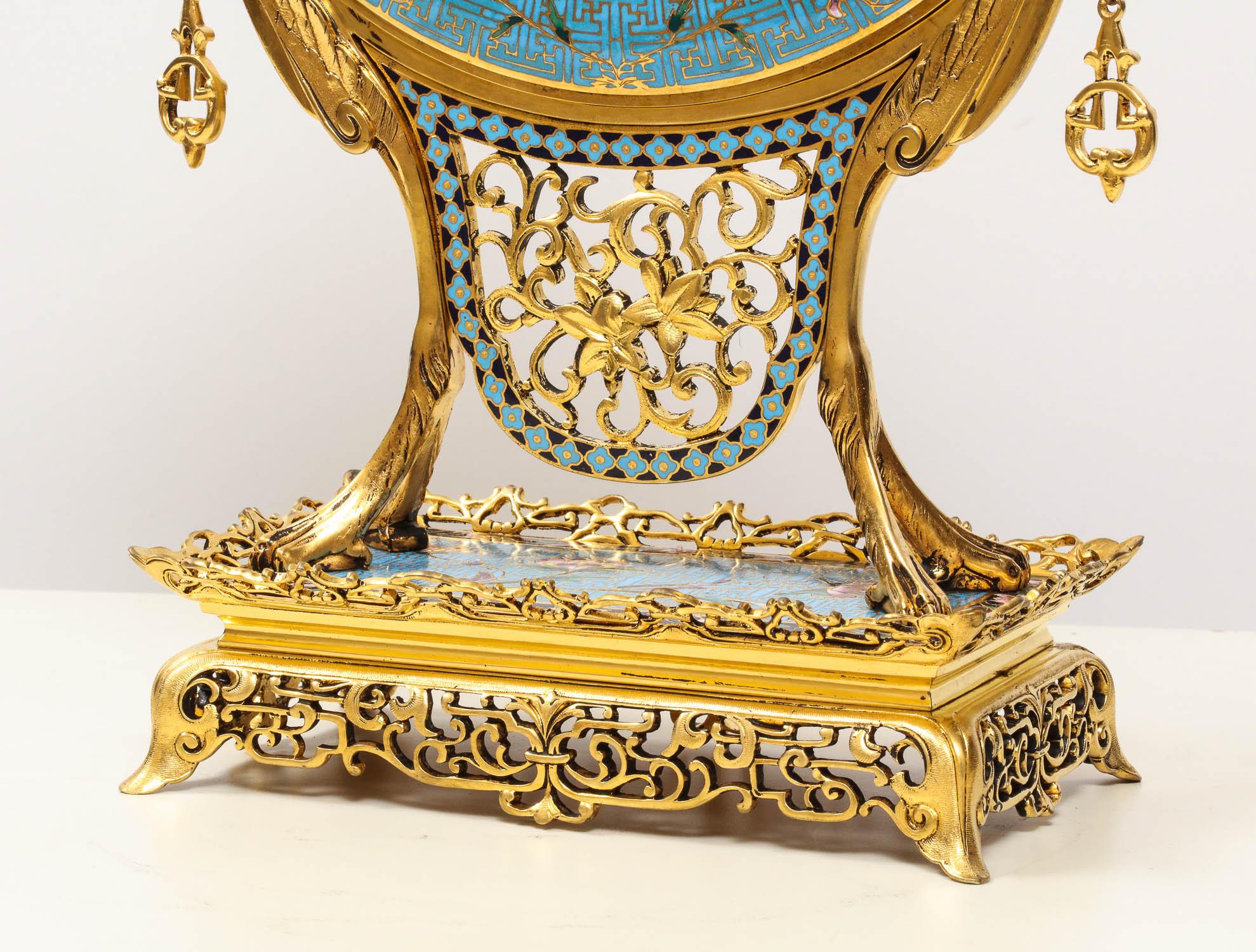 19th Century French Japonisme Ormolu and Champleve Cloisonne Enamel Mirror, Edouard Lievre