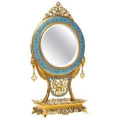 French Japonisme Ormolu and Champleve Cloisonne Enamel Mirror, Edouard Lievre