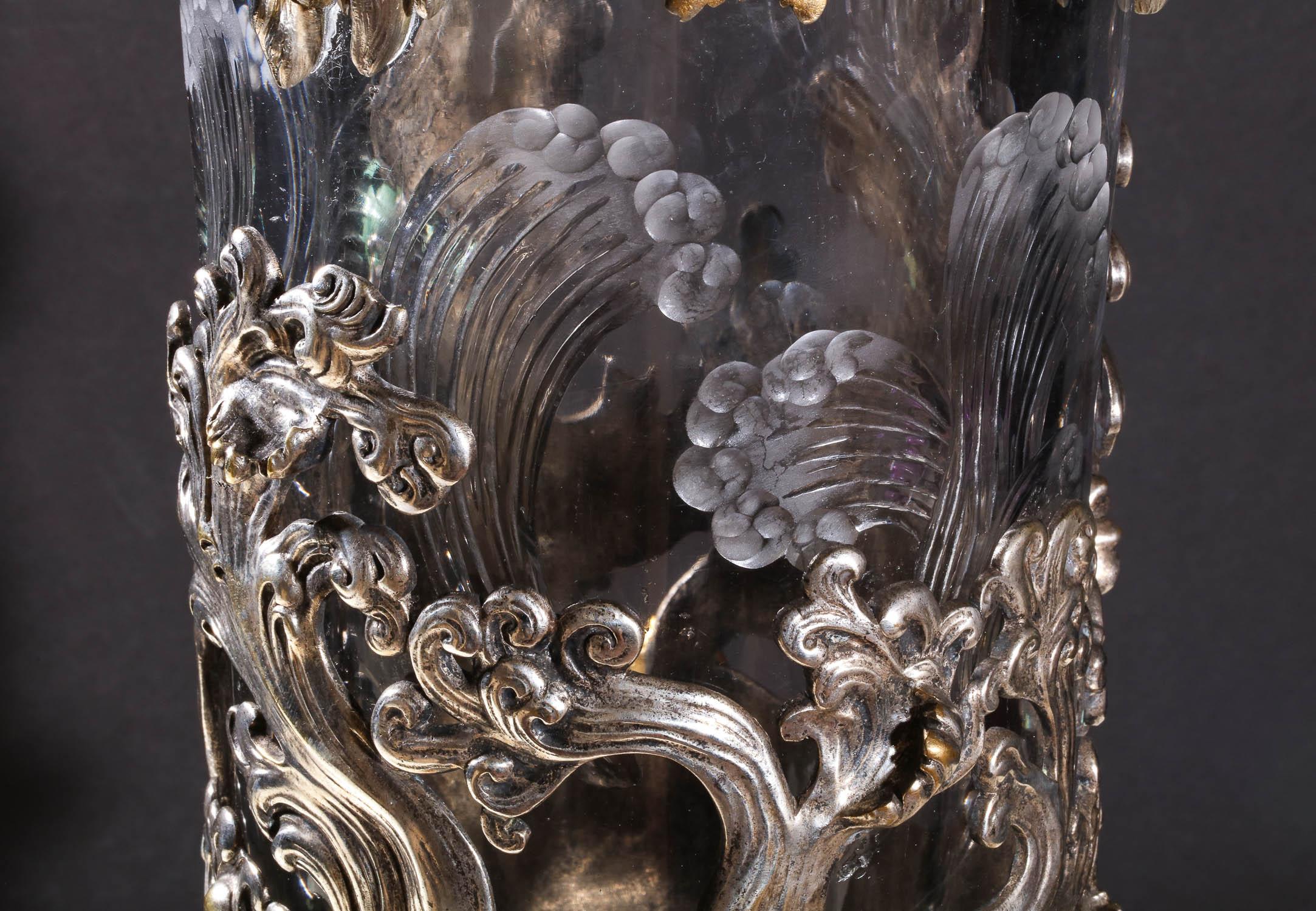 French Japonisme Ormolu and Silvered Bronze Cut Glass Vase L'Escalier De Cristal 5