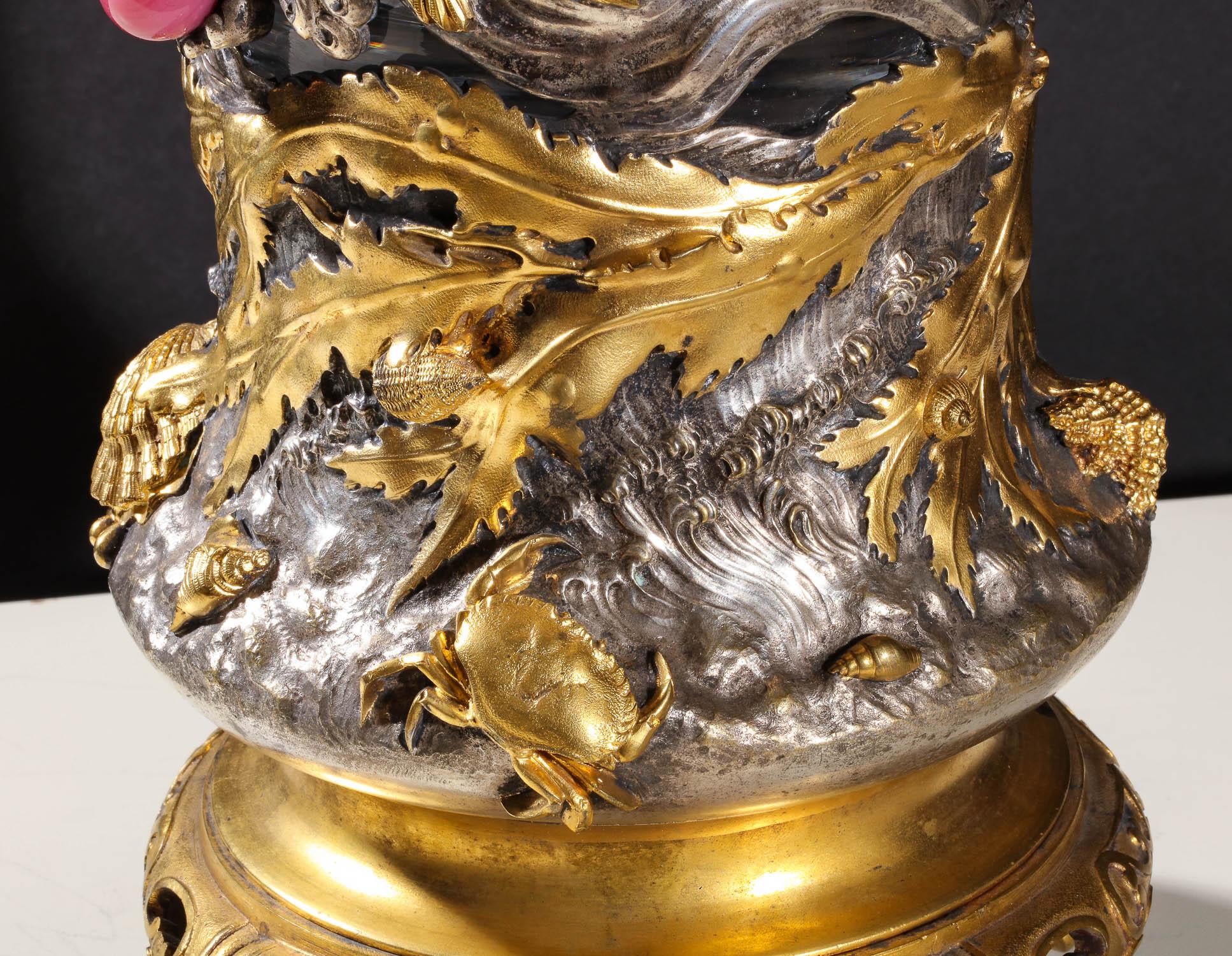 French Japonisme Ormolu and Silvered Bronze Cut Glass Vase L'Escalier De Cristal 7