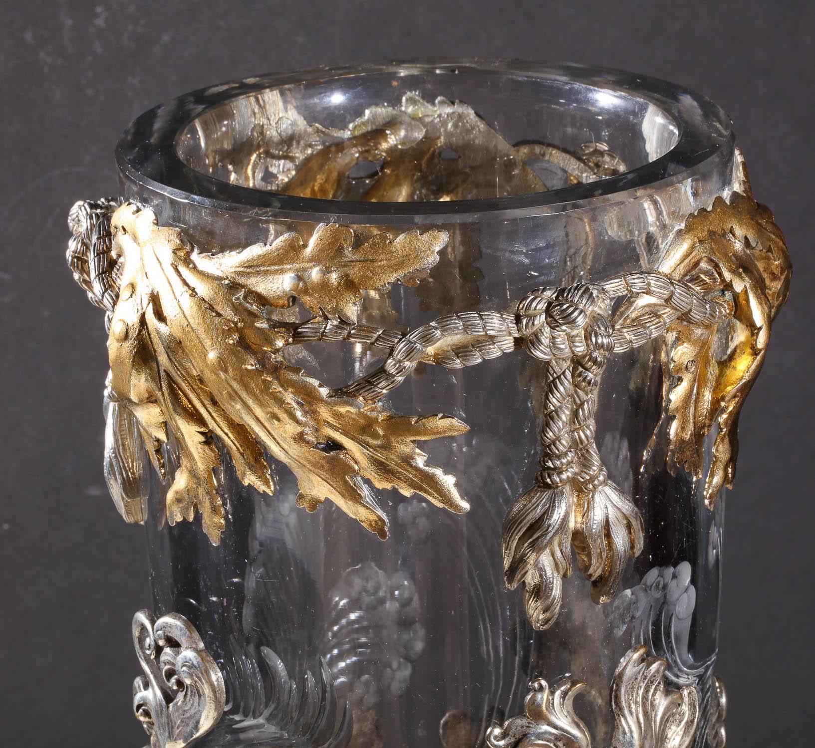 French Japonisme Ormolu and Silvered Bronze Cut Glass Vase L'Escalier De Cristal 8