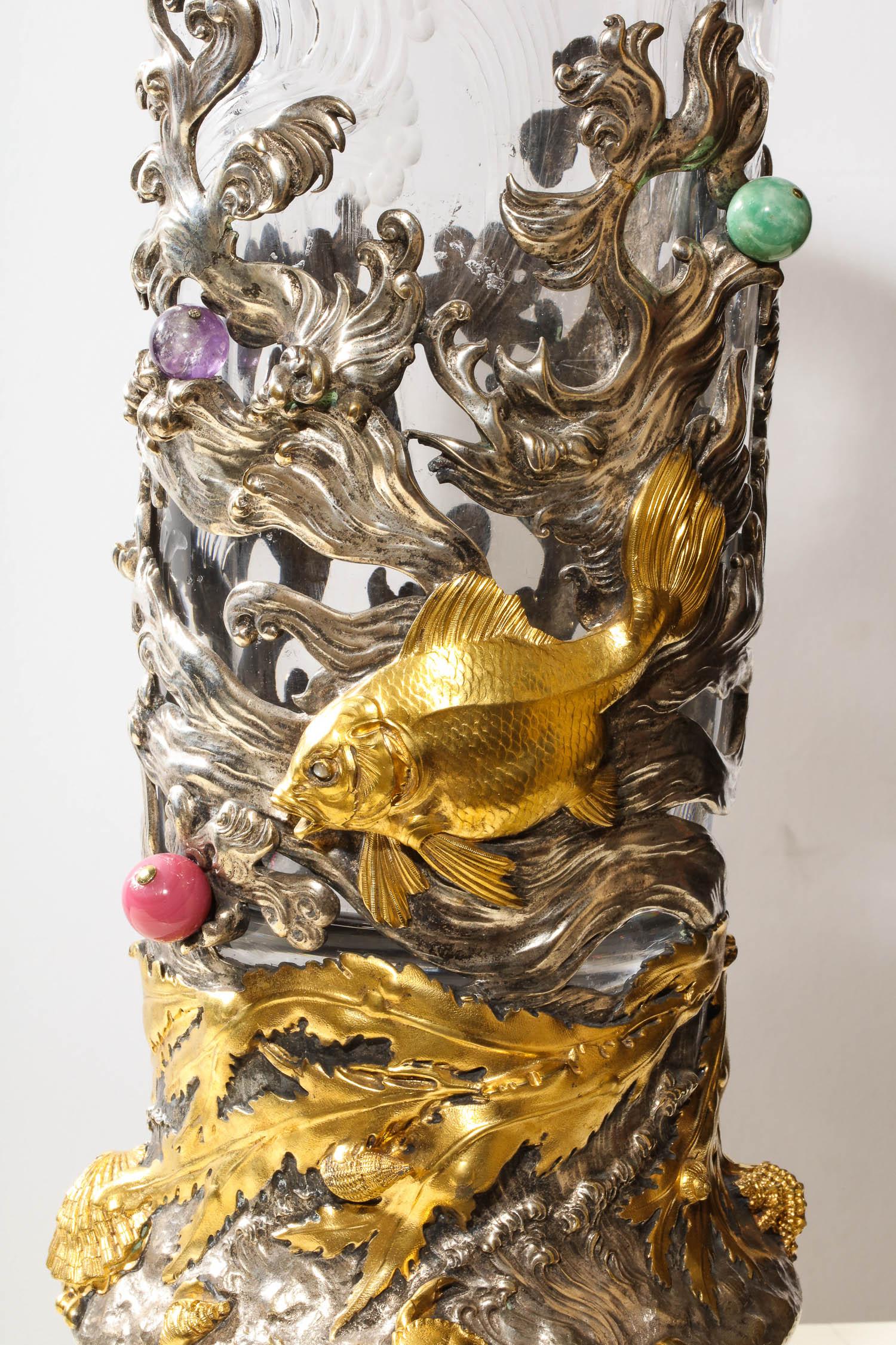 French Japonisme Ormolu and Silvered Bronze Cut Glass Vase L'Escalier De Cristal 9