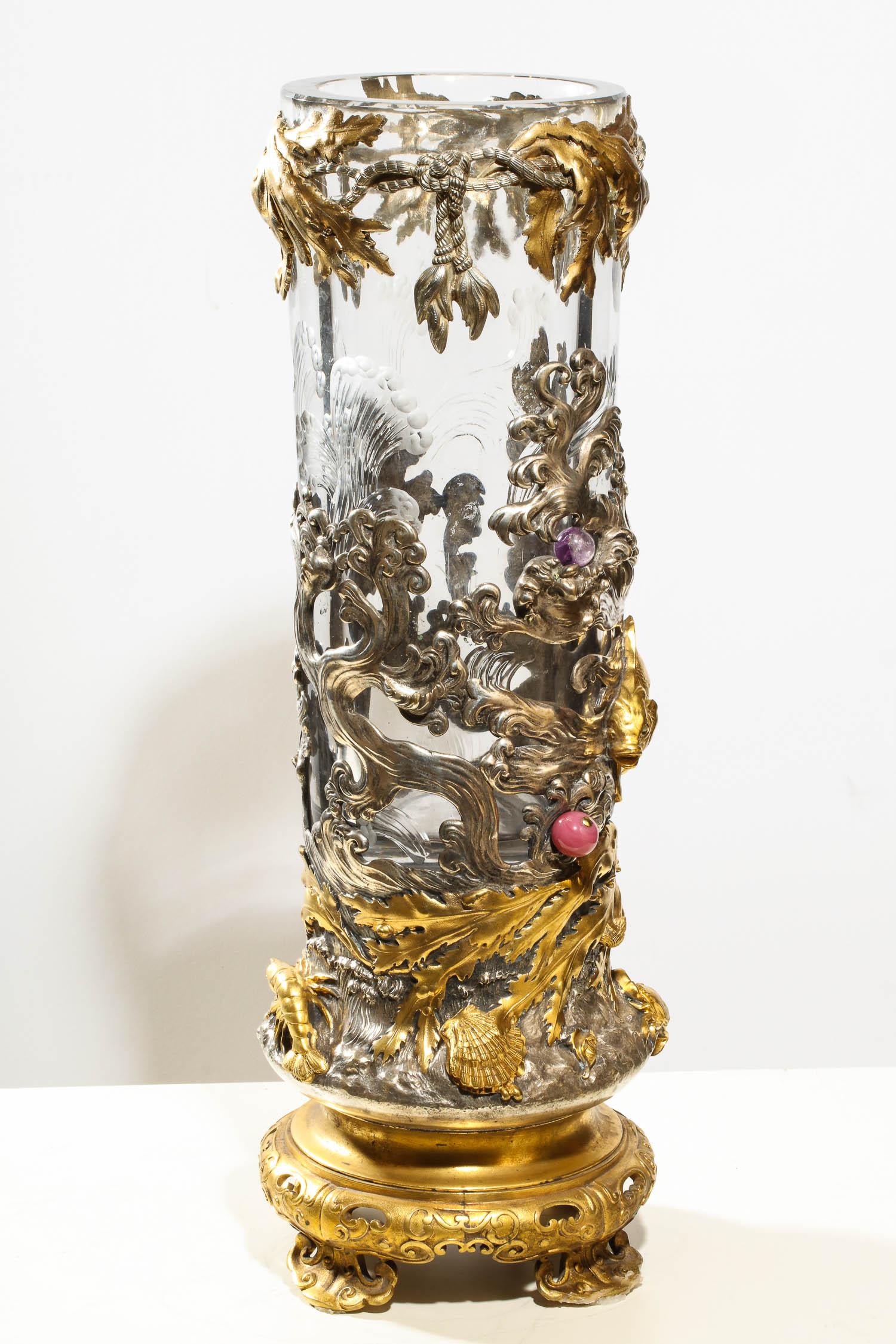 French Japonisme Ormolu and Silvered Bronze Cut Glass Vase L'Escalier De Cristal 10