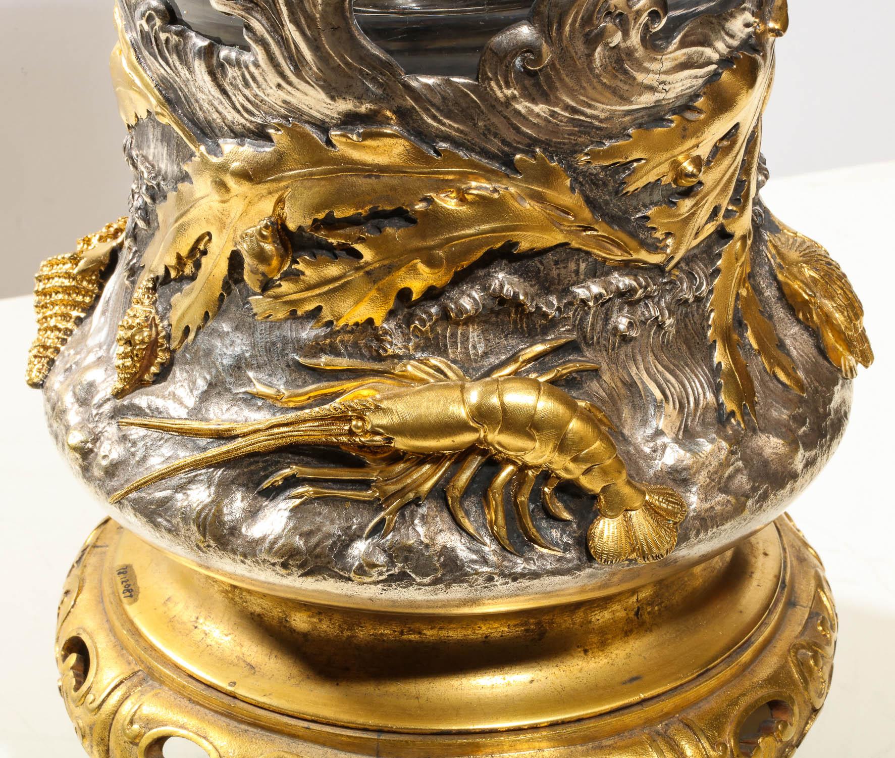 French Japonisme Ormolu and Silvered Bronze Cut Glass Vase L'Escalier De Cristal 12