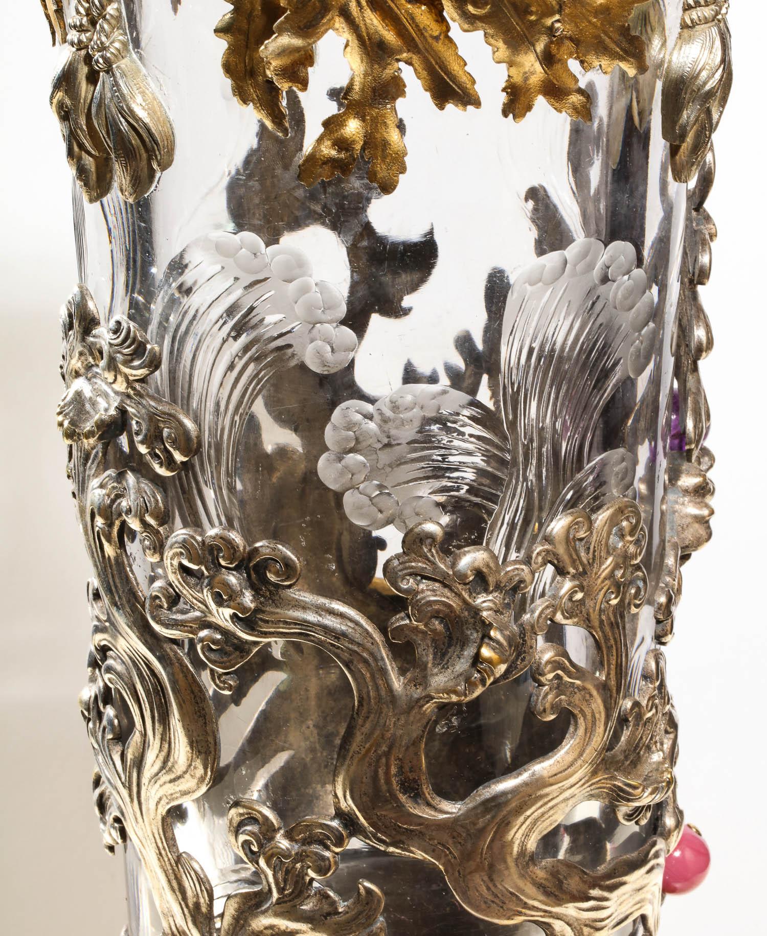 French Japonisme Ormolu and Silvered Bronze Cut Glass Vase L'Escalier De Cristal 13