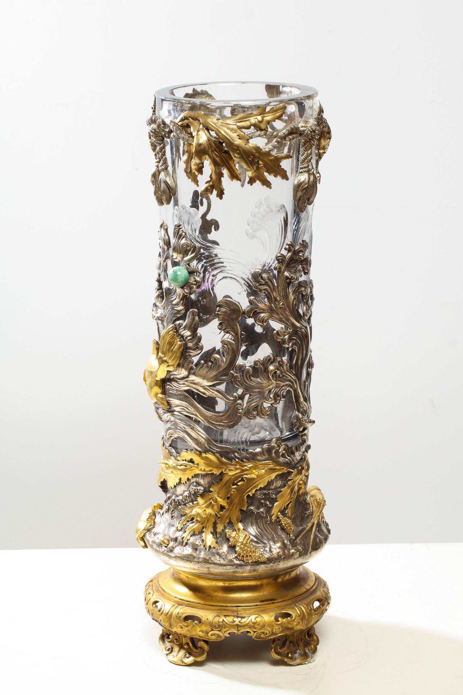 French Japonisme Ormolu and Silvered Bronze Cut Glass Vase L'Escalier De Cristal 15