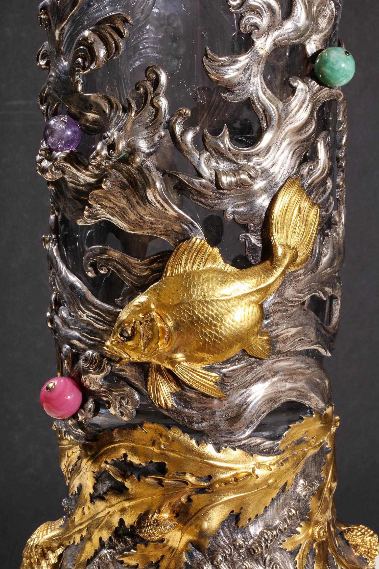 French Japonisme Ormolu and Silvered Bronze Cut Glass Vase L'Escalier De Cristal In Good Condition In New York, NY