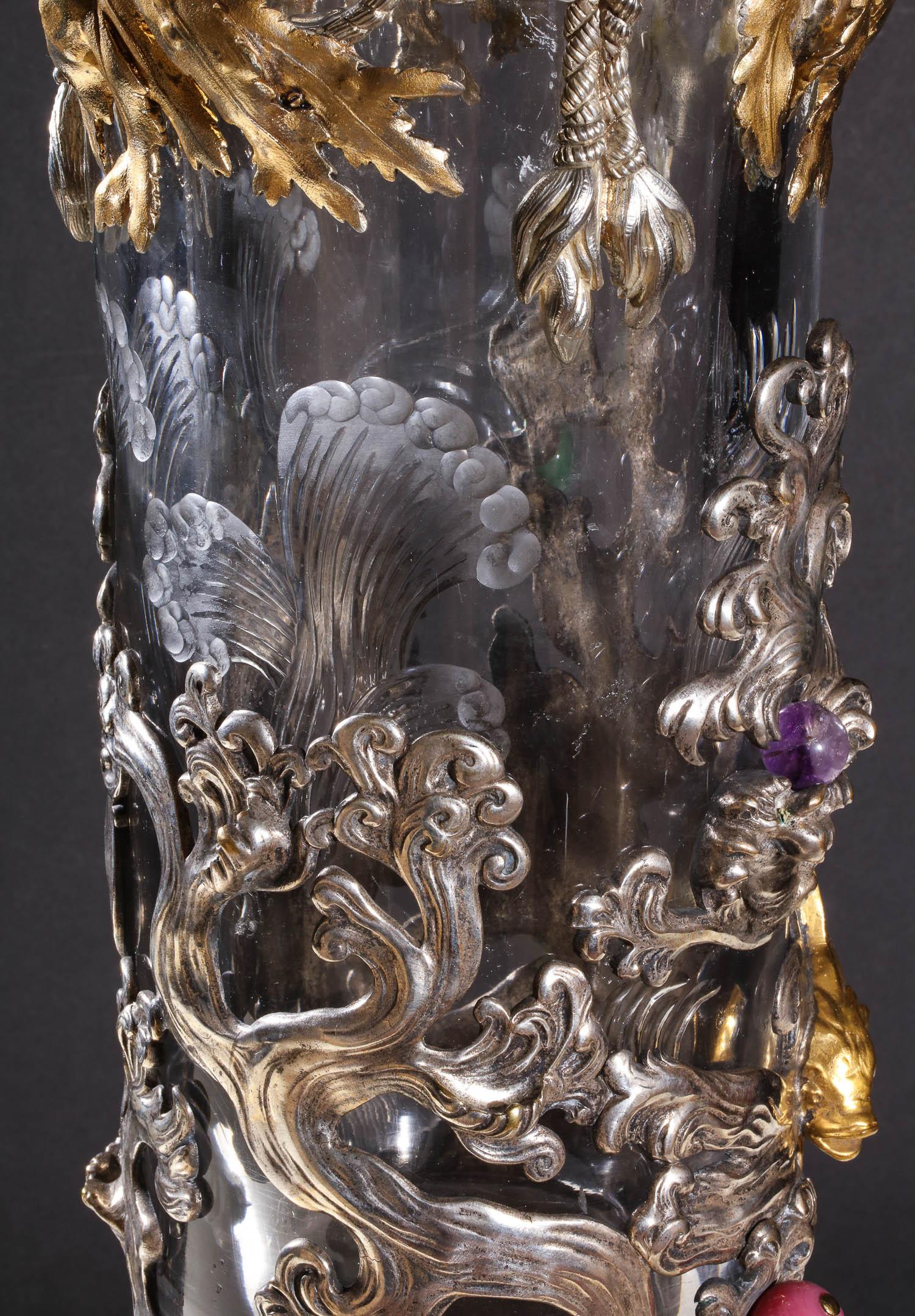 French Japonisme Ormolu and Silvered Bronze Cut Glass Vase L'Escalier De Cristal 1