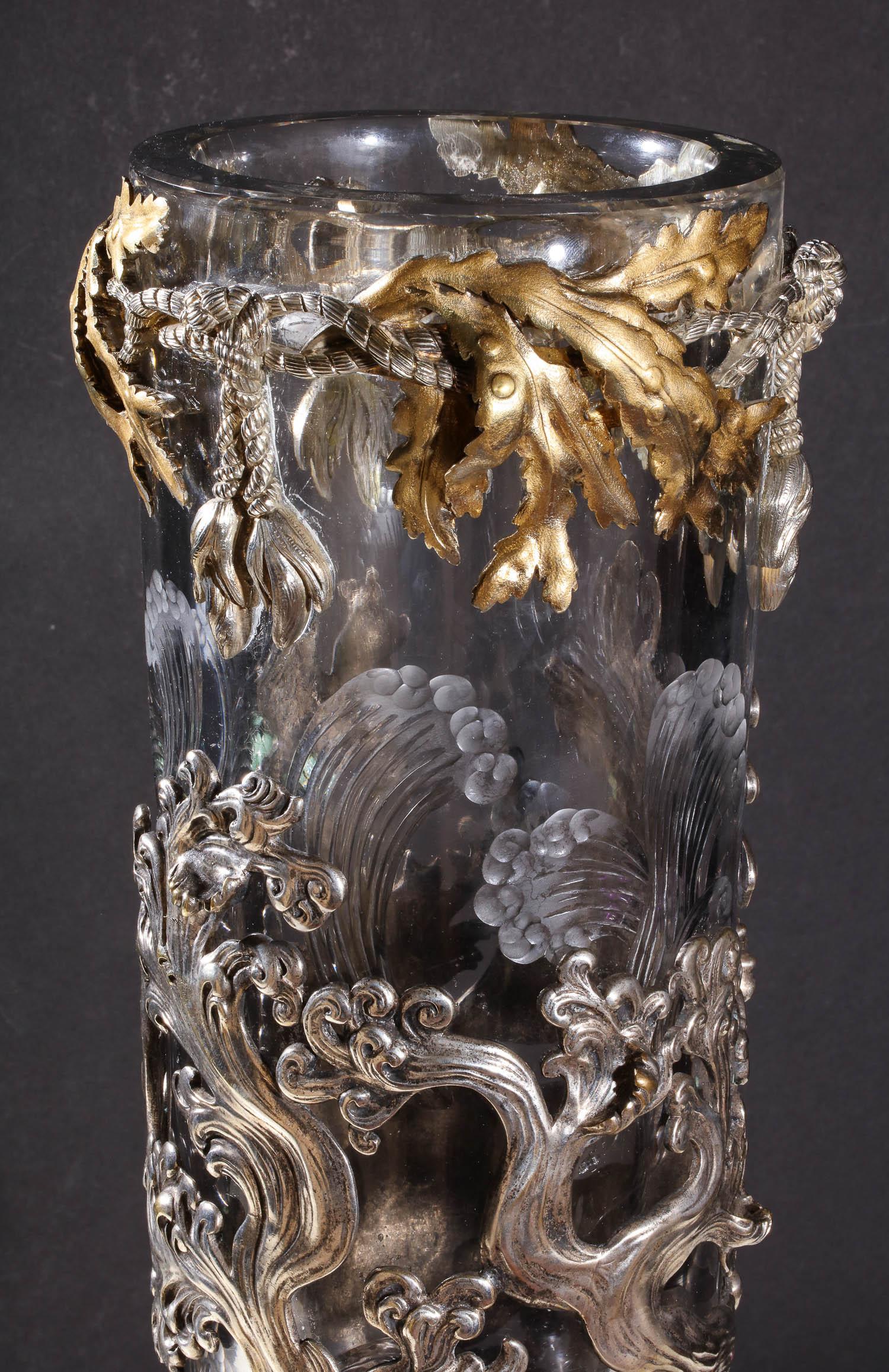 French Japonisme Ormolu and Silvered Bronze Cut Glass Vase L'Escalier De Cristal 4