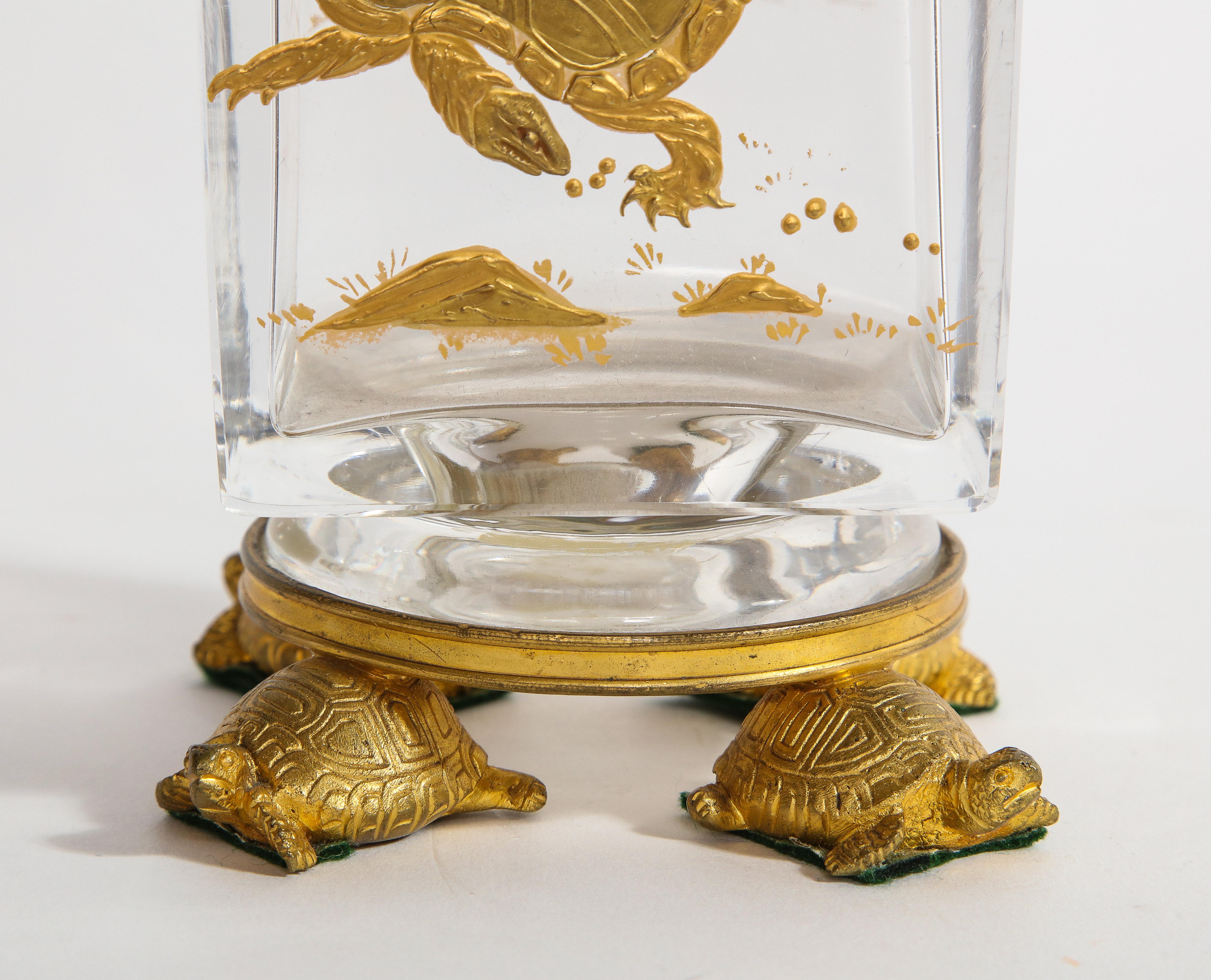 French Japonisme Ormolu-Mounted Baccarat Crystal Vase with Bronze Turtle Feet For Sale 5