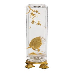 French Japonisme Ormolu-Mounted Baccarat Crystal Vase with Bronze Turtle Feet