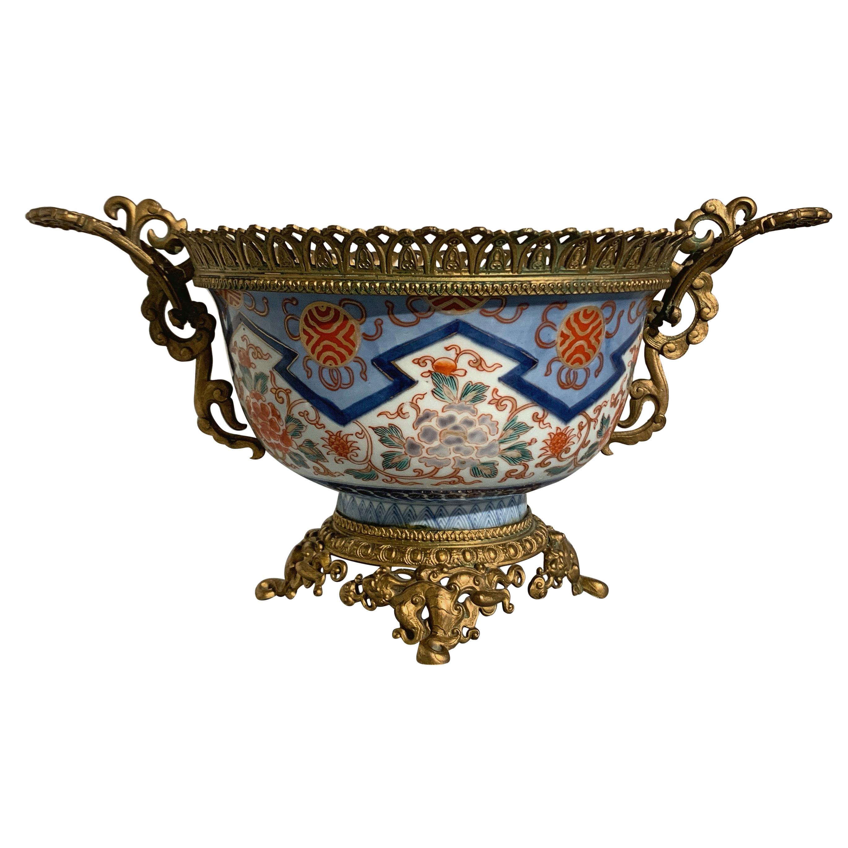 Japanese Imari Bowl Centerpiece with French Ormolu Mounts, circa 1900 For Sale