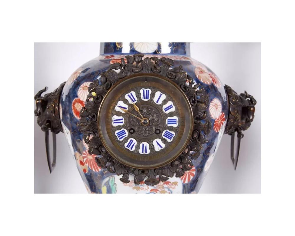 Französische Japonisme Parcel-Gilt-Uhr aus patinierter Bronze Imari Porzellan im Angebot 6