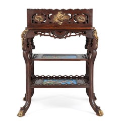 French Japonisme Style Gilt Bronze and Faience Standing Jardinière