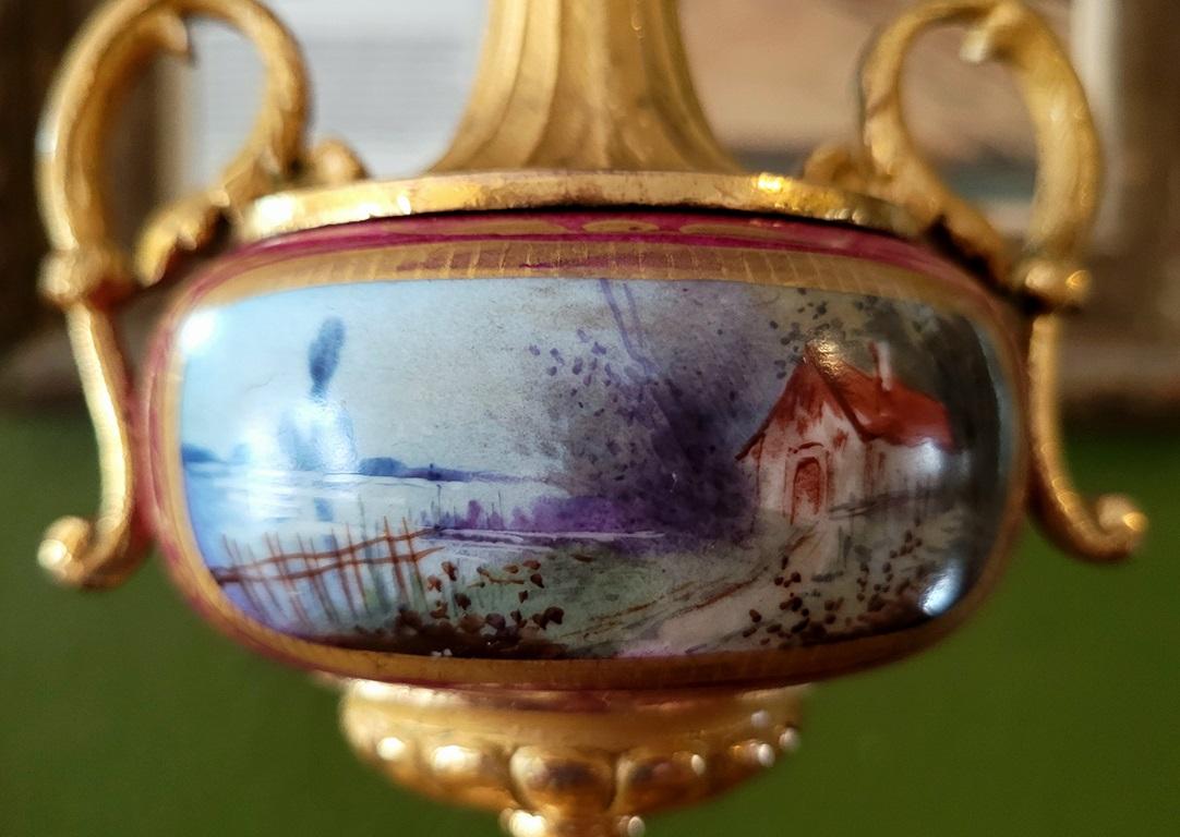 French 19C Japy Freres & Red Sevres Porcelain Mantle Clock with Garniture Set For Sale 6