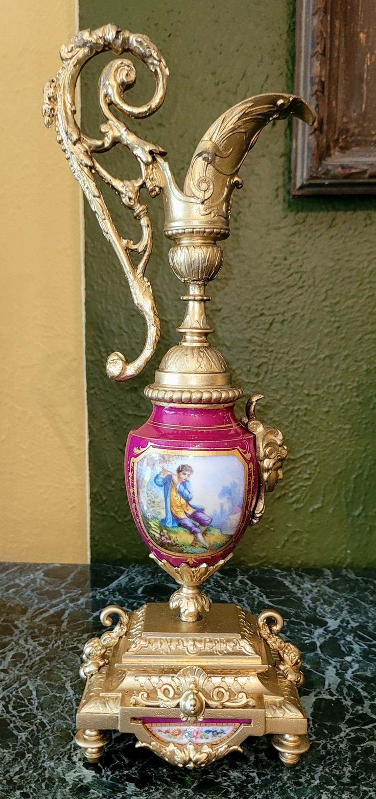 French 19C Japy Freres & Red Sevres Porcelain Mantle Clock with Garniture Set For Sale 12