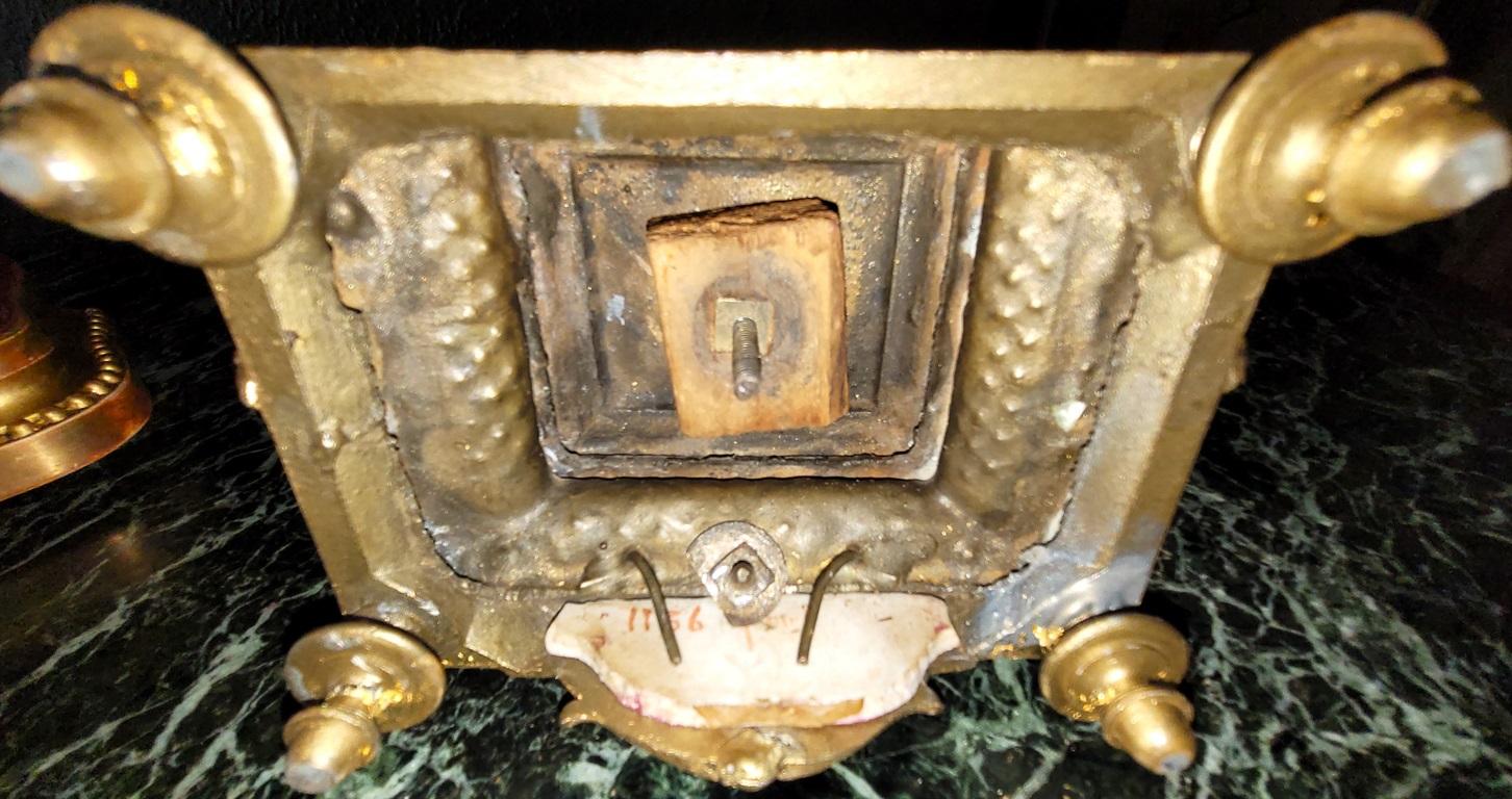 Hand-Painted French 19C Japy Freres & Red Sevres Porcelain Mantle Clock with Garniture Set For Sale