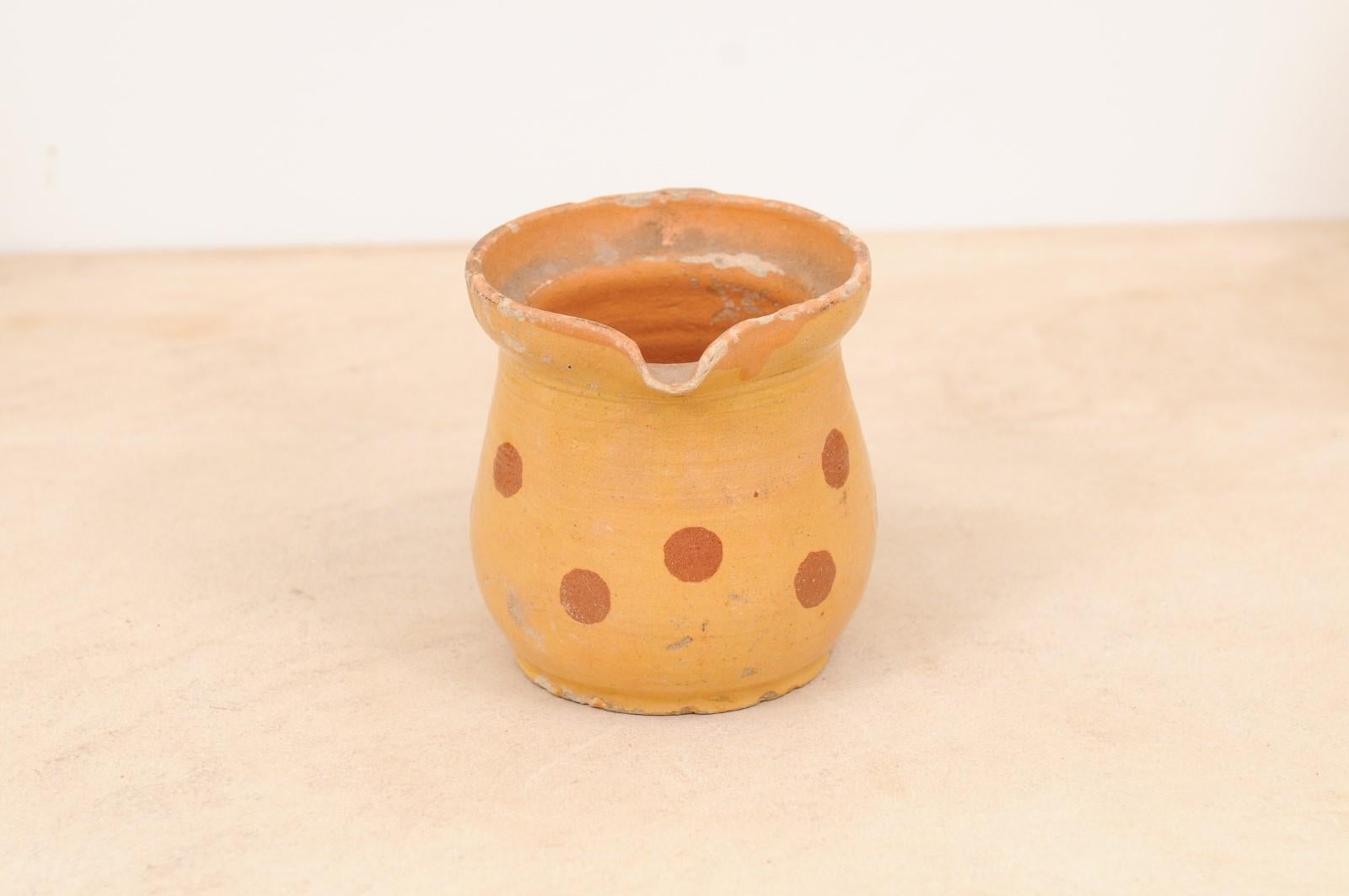 French Jaspe Ware 19th Century Yellow Pitcher with Rust Polka Dots 4