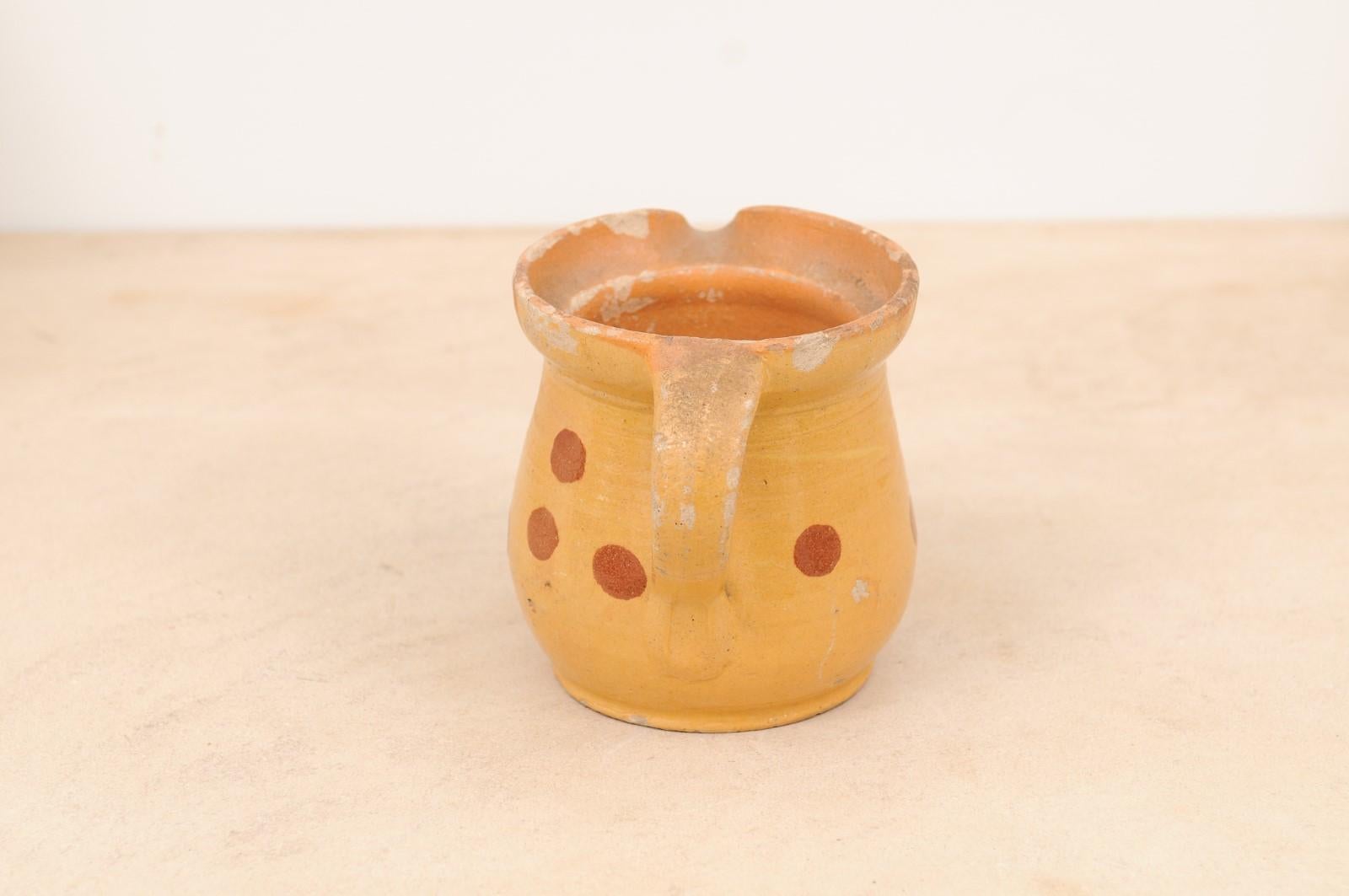 Pottery French Jaspe Ware 19th Century Yellow Pitcher with Rust Polka Dots