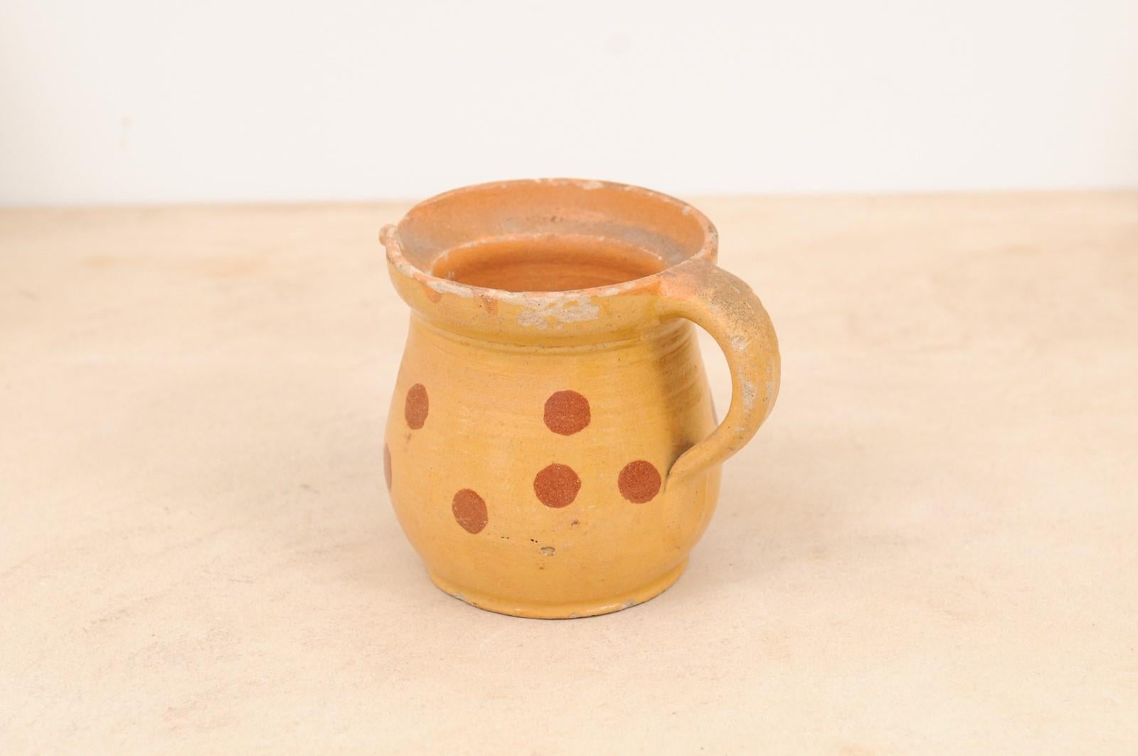 French Jaspe Ware 19th Century Yellow Pitcher with Rust Polka Dots 1