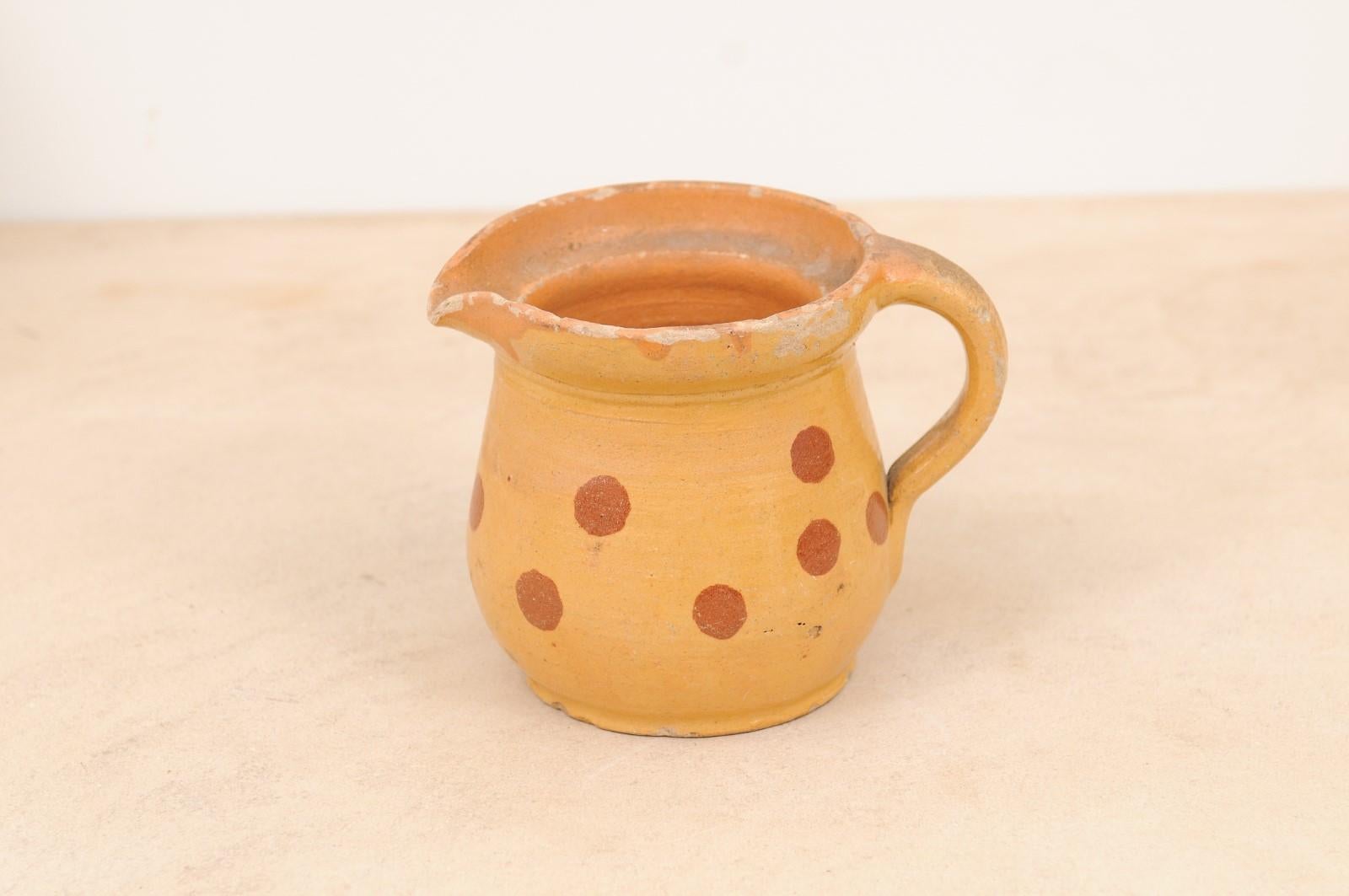 French Jaspe Ware 19th Century Yellow Pitcher with Rust Polka Dots 2